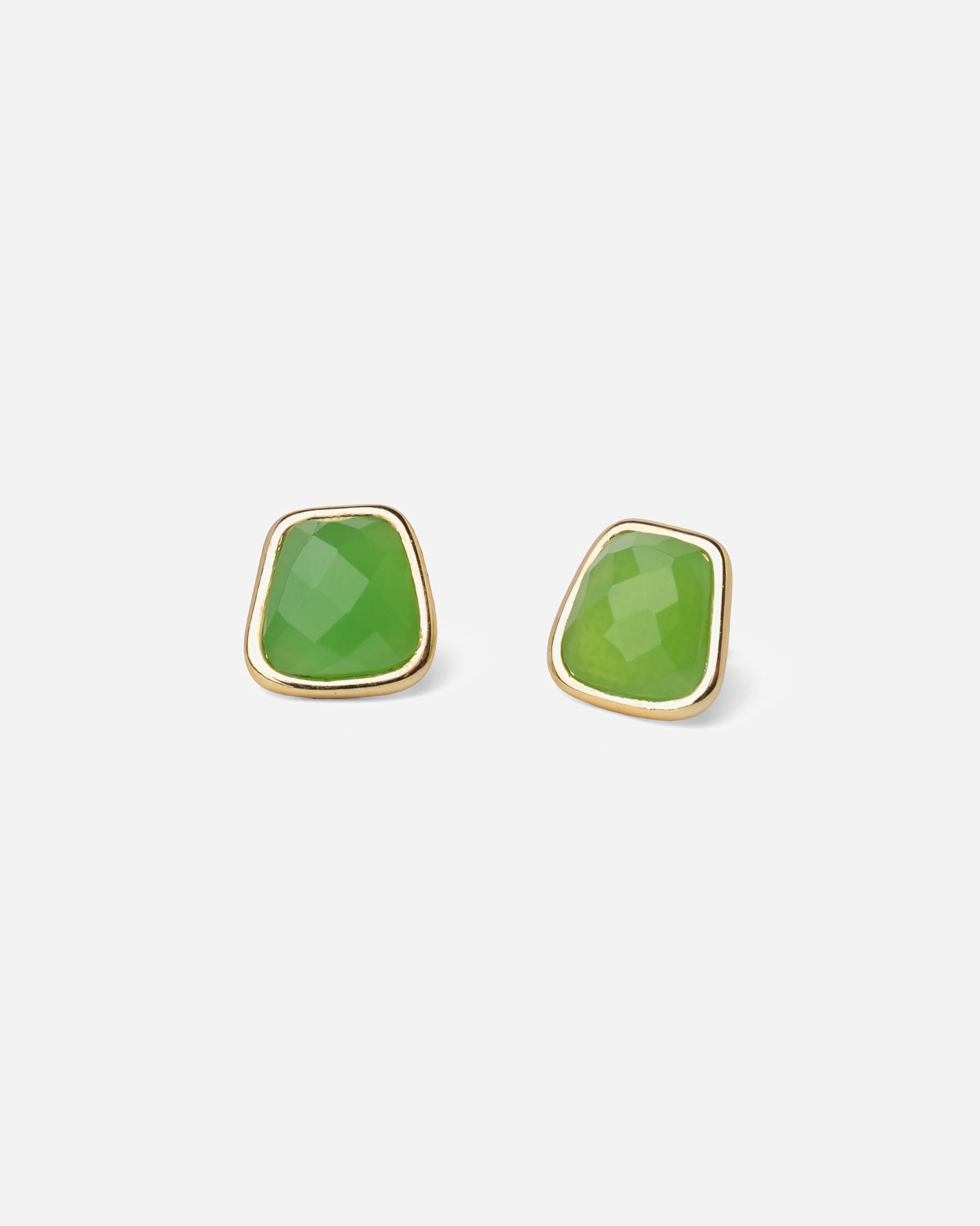 Ohrringe für Weiblich Fleur de Pres Default Brand Line Ohrstecker Messing Chrysoprase grün gelb vergoldet