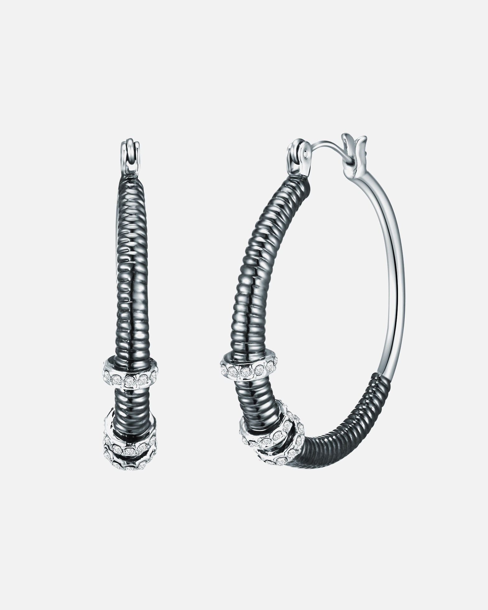 Creolen für Weiblich Creolen Metall-Legierung verziert mit Kristallen von Swarovski® in Silber/Schwarz 1 Stück