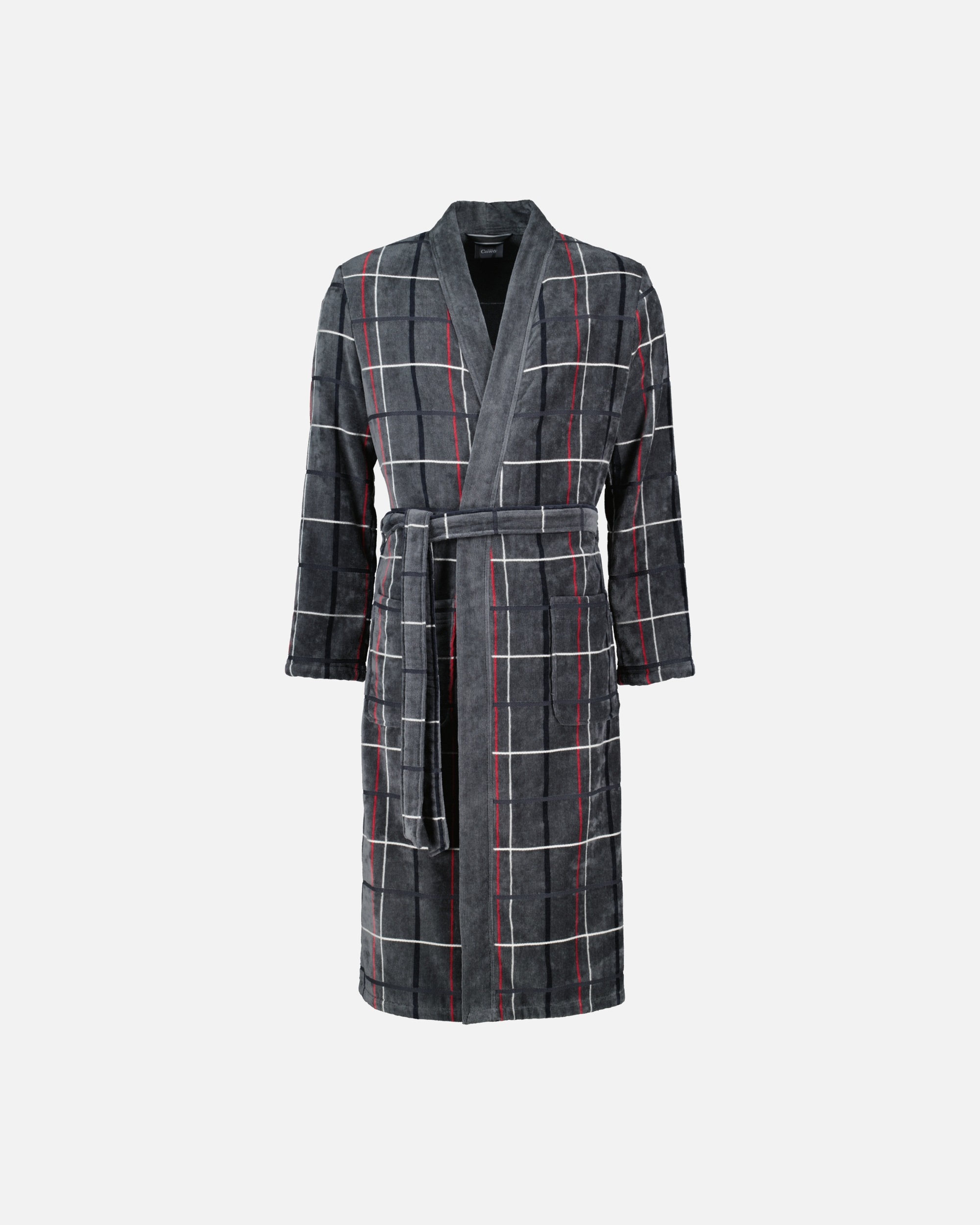 Bademantel für Männlich Cawö Cawö Bademäntel Herren Kimono Karo 4853 anthrazit-rot - 79 1 Stück
