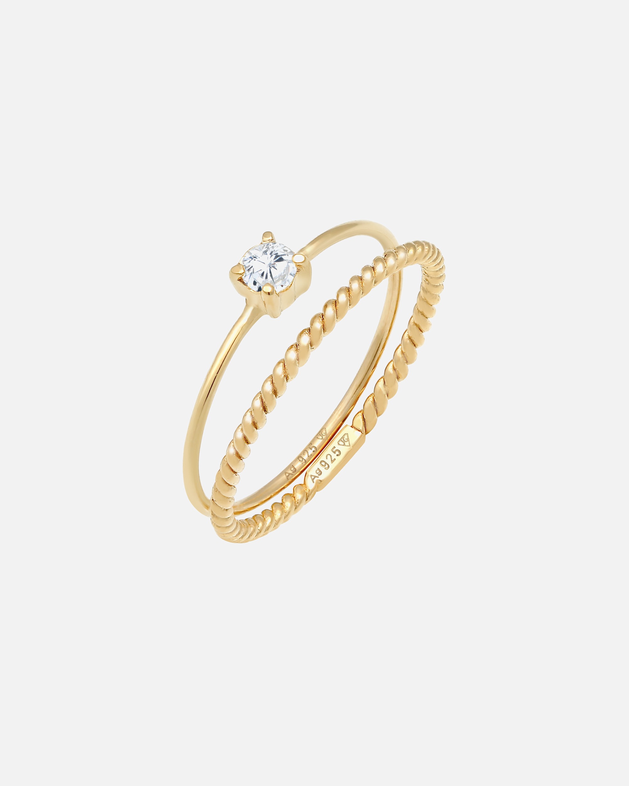 Ring für Weiblich Elli Zirkonia Gedreht Twisted 2er Set 925 Silber 54