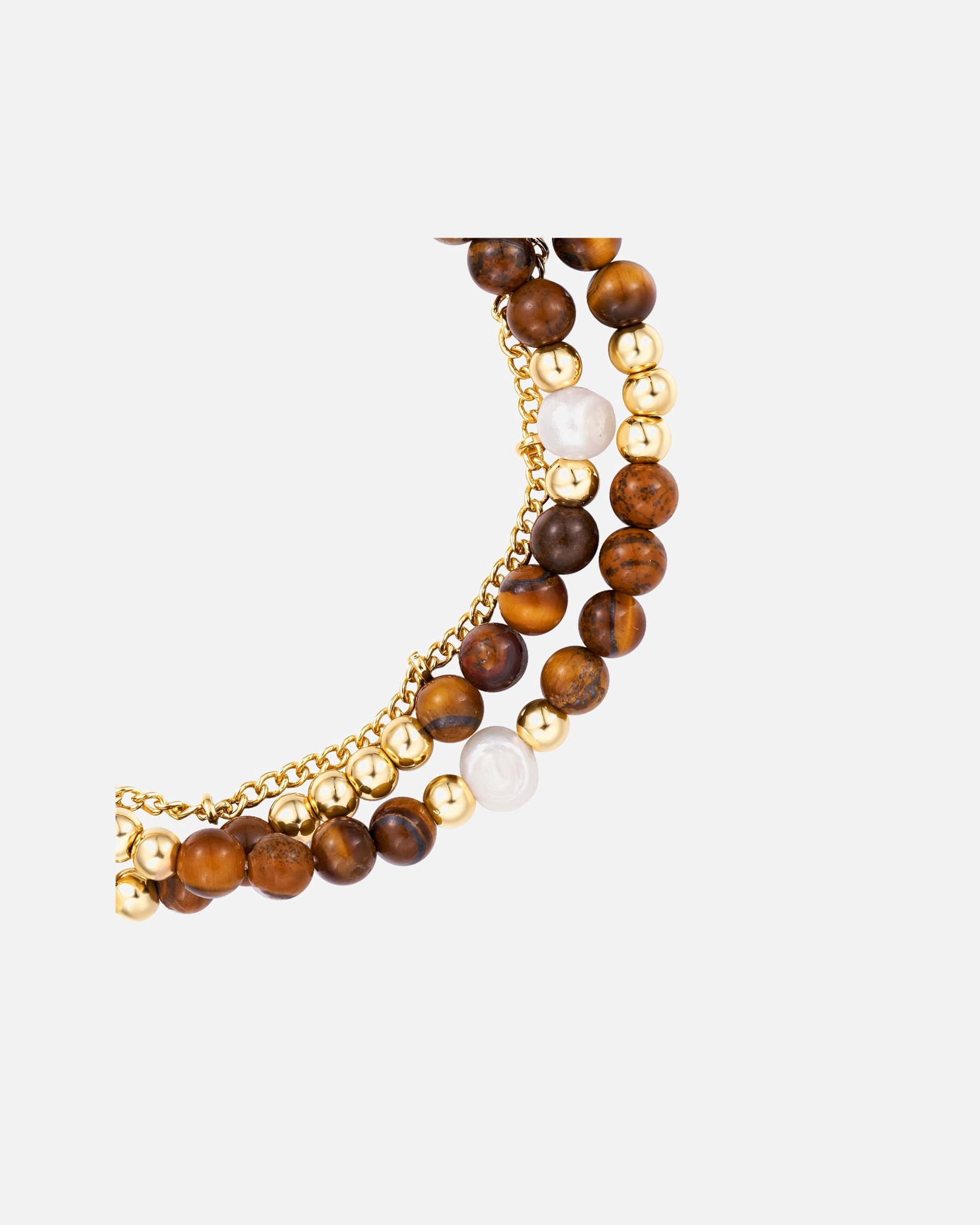 Armband für Weiblich Yokoamii Armband aus Metall-Legierung in gelbgold mit Naturstein und Süßwasser-Zuchtperle 18,0 cm