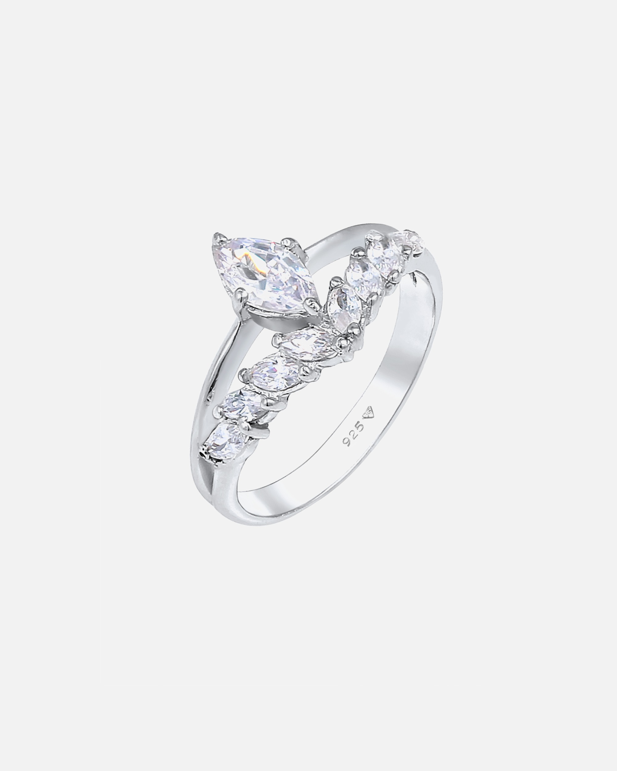 Ring für Weiblich Elli PREMIUM Elli PREMIUM Ring Doppelring Zirkonia Marquise 925 Silber vergoldet 58