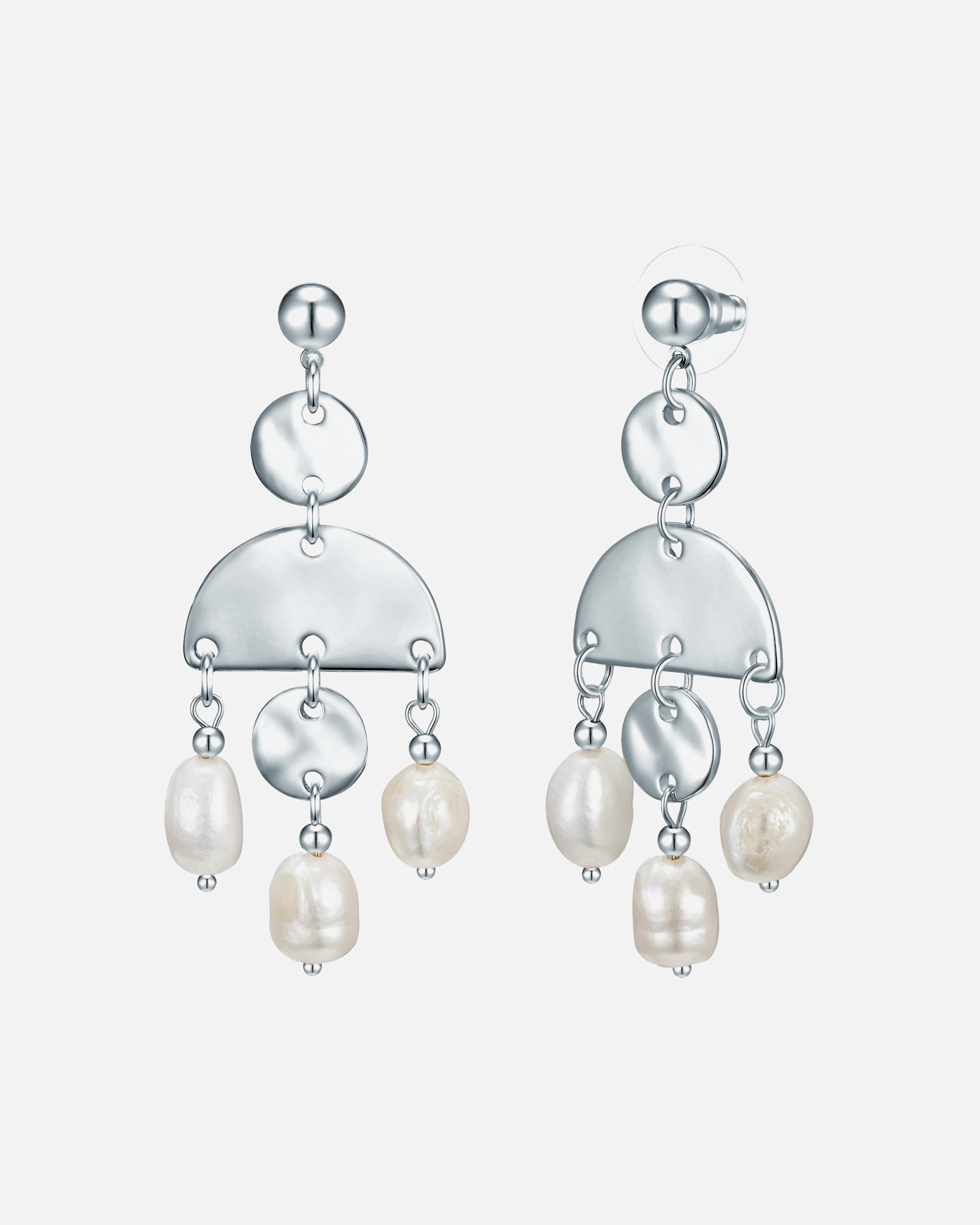 Ohrringe für Weiblich Lulu & Jane Ohrhänger aus Metall in Silber mit Süßwasser-Zuchtperle 63,0 mm