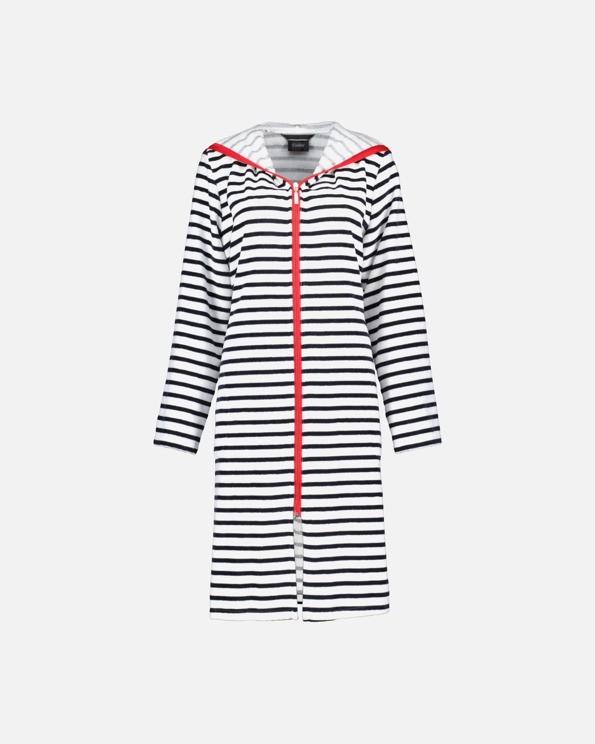 Bademantel für Weiblich Cawö Cawö Bademäntel Damen Kurzmantel mit Kapuze Streifen 1244 schwarz-weiß - 96 M