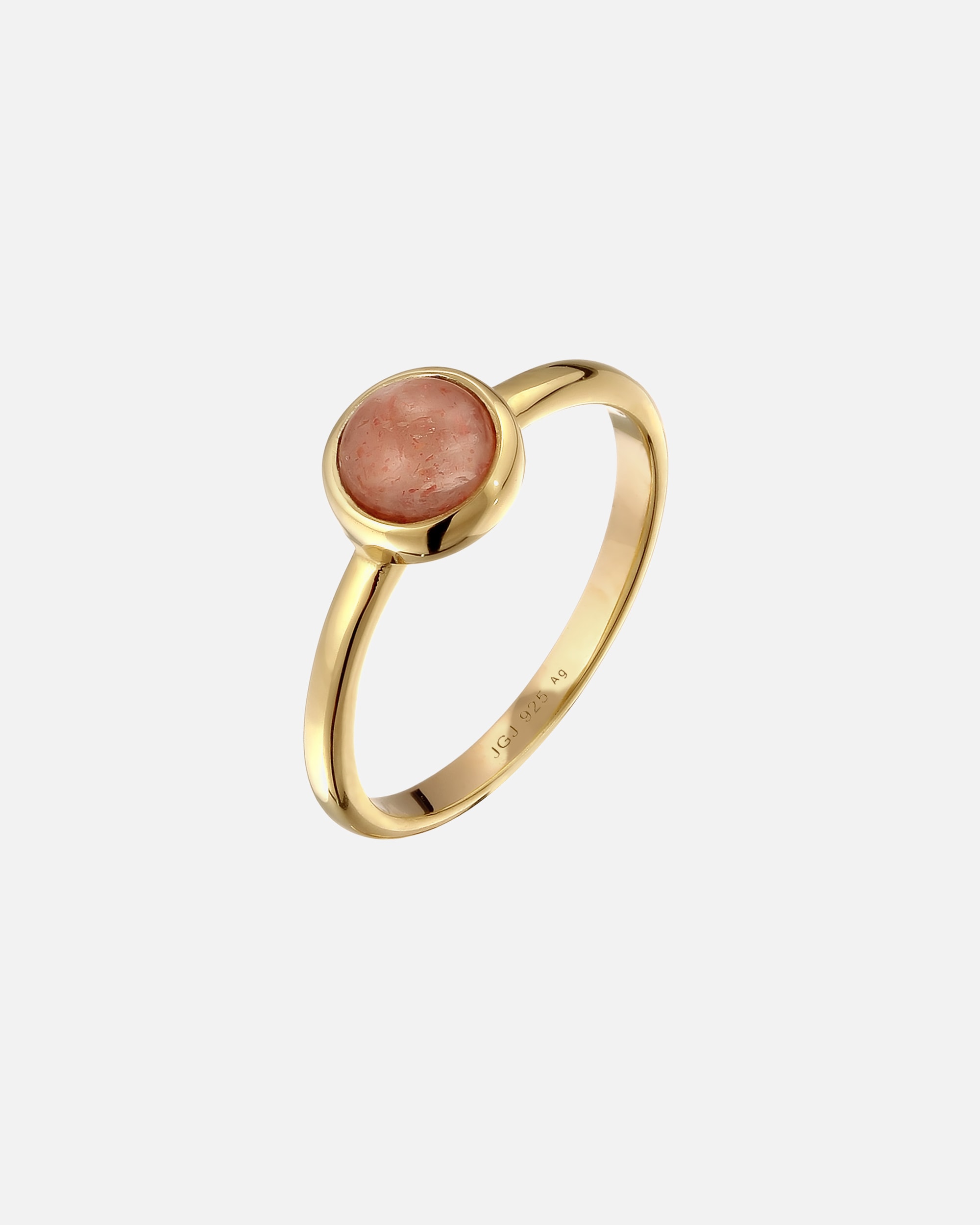 Ring für Weiblich Elli PREMIUM Stein Rund Feldspar Orange 925 Sterling Silber Vergoldet 58