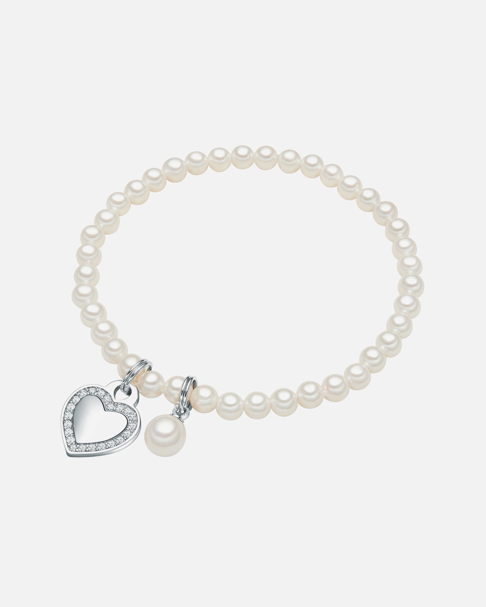 Armband für Weiblich Lulu & Jane Perlen-Armband Herz Messing Zirkonia Muschelkernperle in Silber 1 Stück
