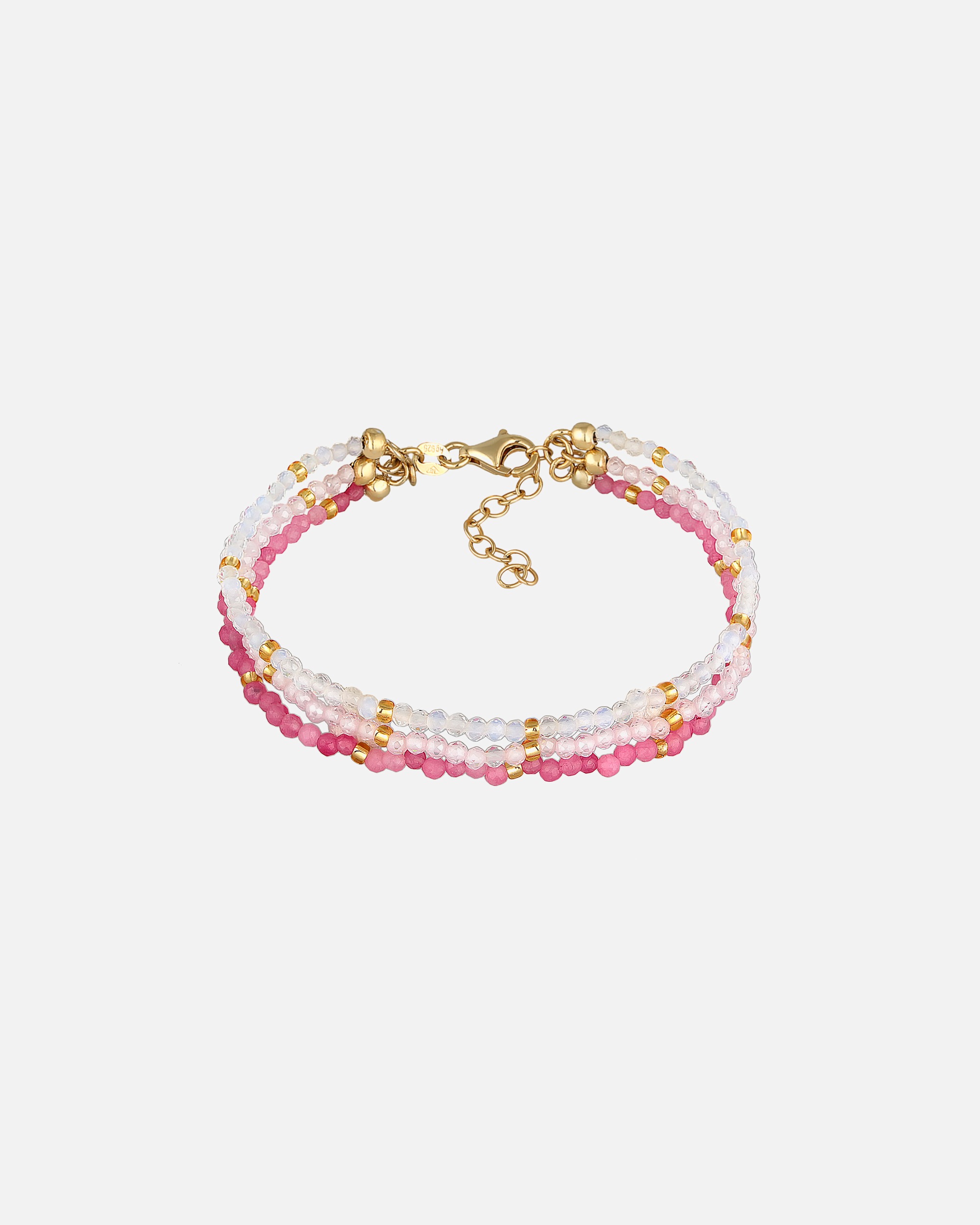 Armband für Weiblich Elli PREMIUM Edelstein Mondstein Glas 3-reihig Rosa 925 Silber 1 Stück