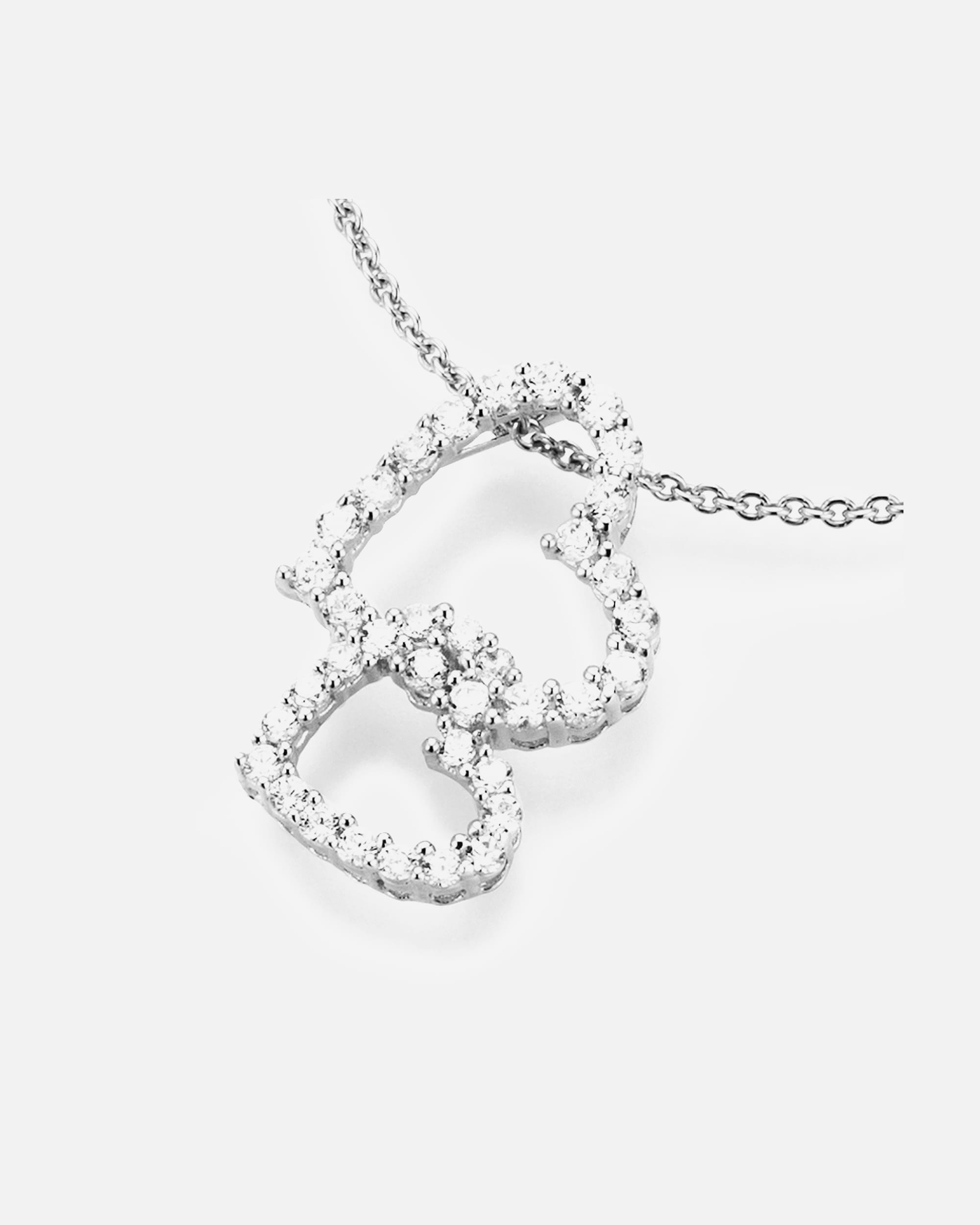 Halskette für Weiblich Smart Jewel Kette Herz an Herz mit Zirkonia Steinen, Silber 925 45 cm