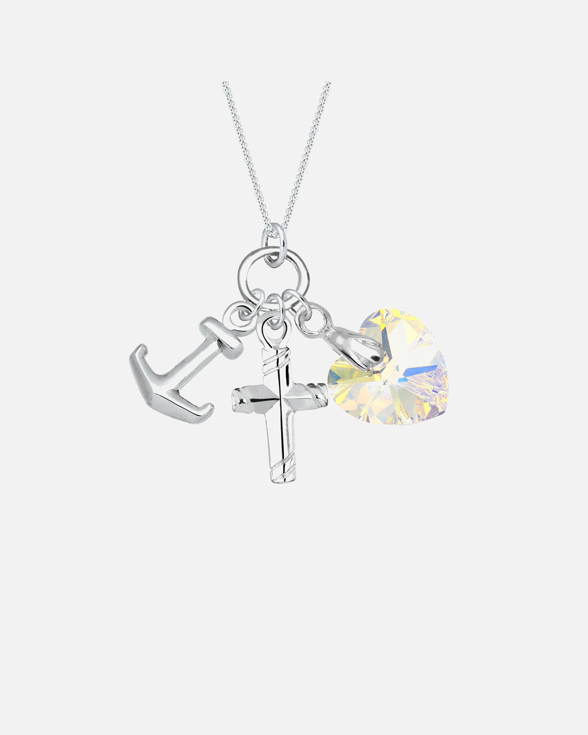 Halskette für Weiblich Elli Anker Herz Kreuz Kristalle 925 Sterling Silber 1 Stück