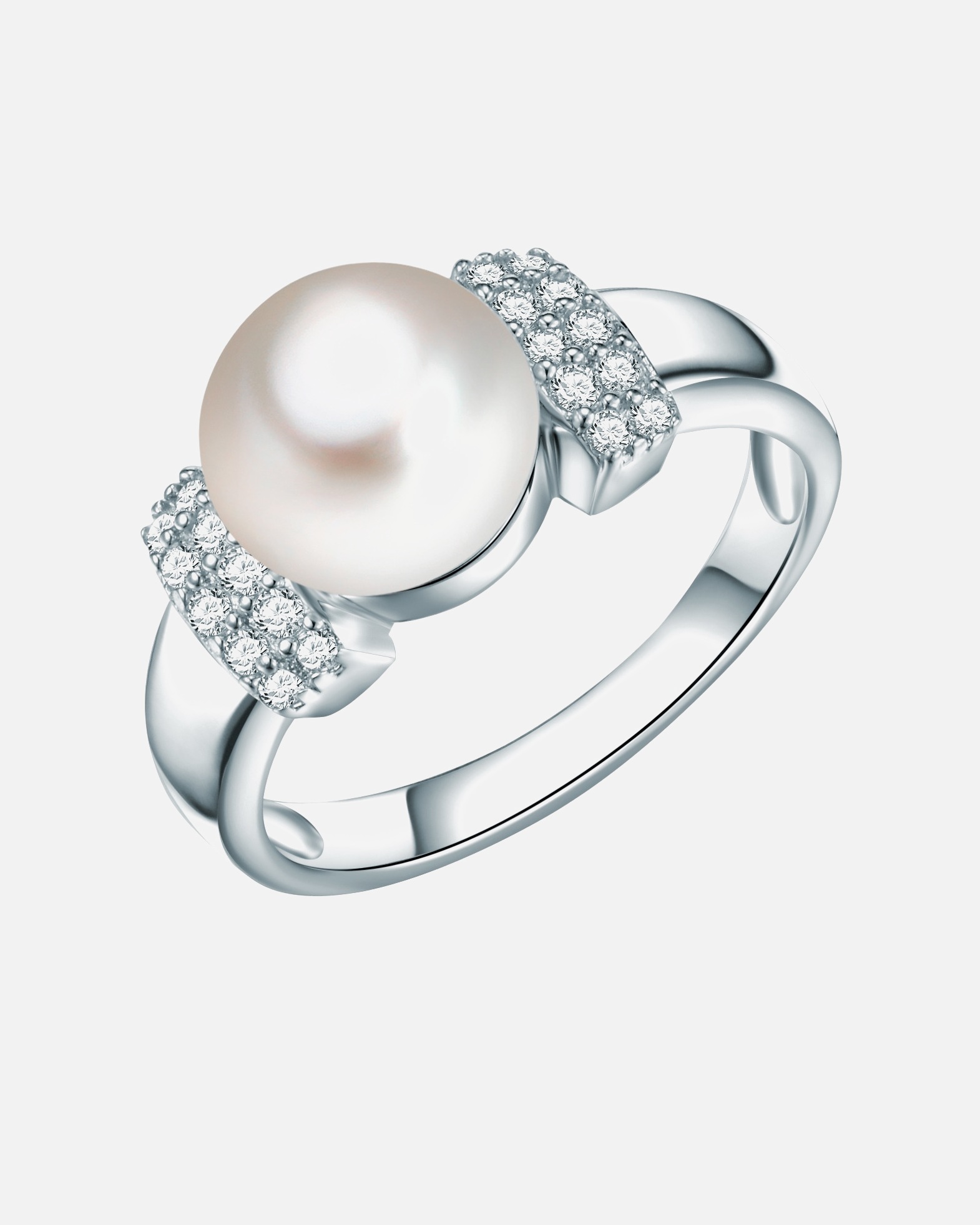 Ring für Weiblich Valero Pearls Ohrstecker Sterling Silber Zirkonia Süßwasser-Zuchtperle in Silber 50