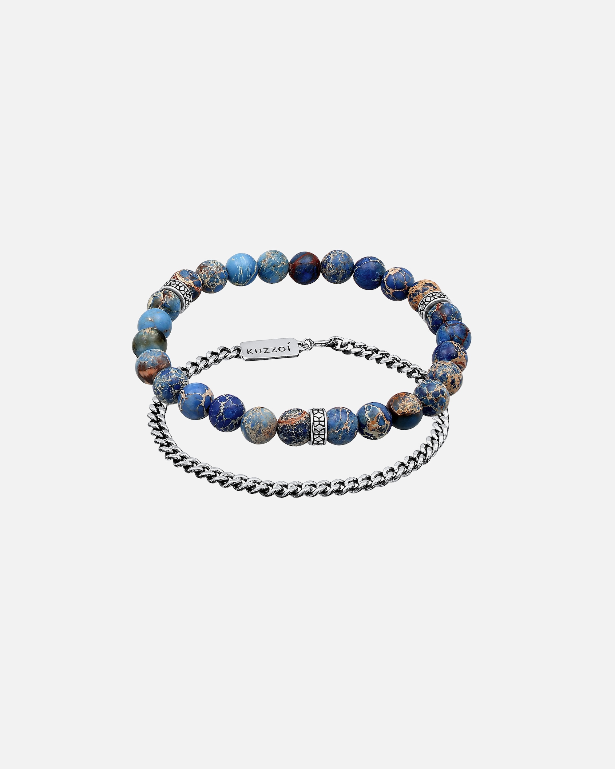 Armband für Männlich KUZZOI Herren Achat Blau Panzerkette 2er Set 925 Silber 1 Stück