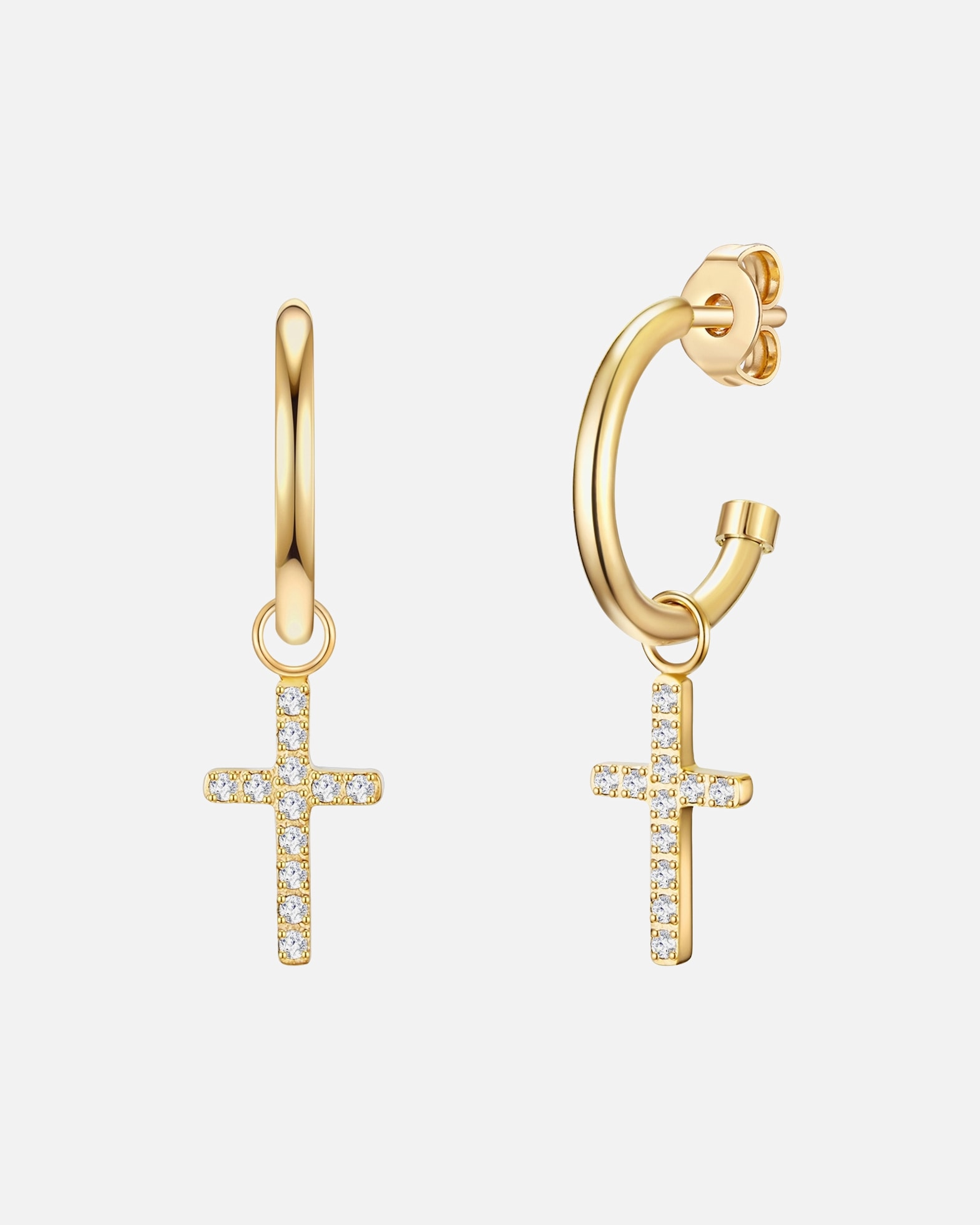 Creolen für Weiblich EASTSIDE Creolen Kreuz Edelstahl Zirkonia in Gelbgold 1 Stück