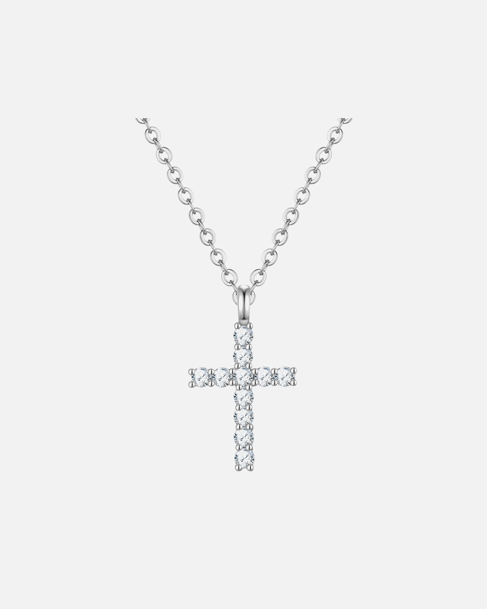 Halskette für Weiblich Lulu & Jane Halskette Kreuz aus Messing in silber mit Zirkonia 40,0 cm Basislänge + 7,0 cm Verlängerung