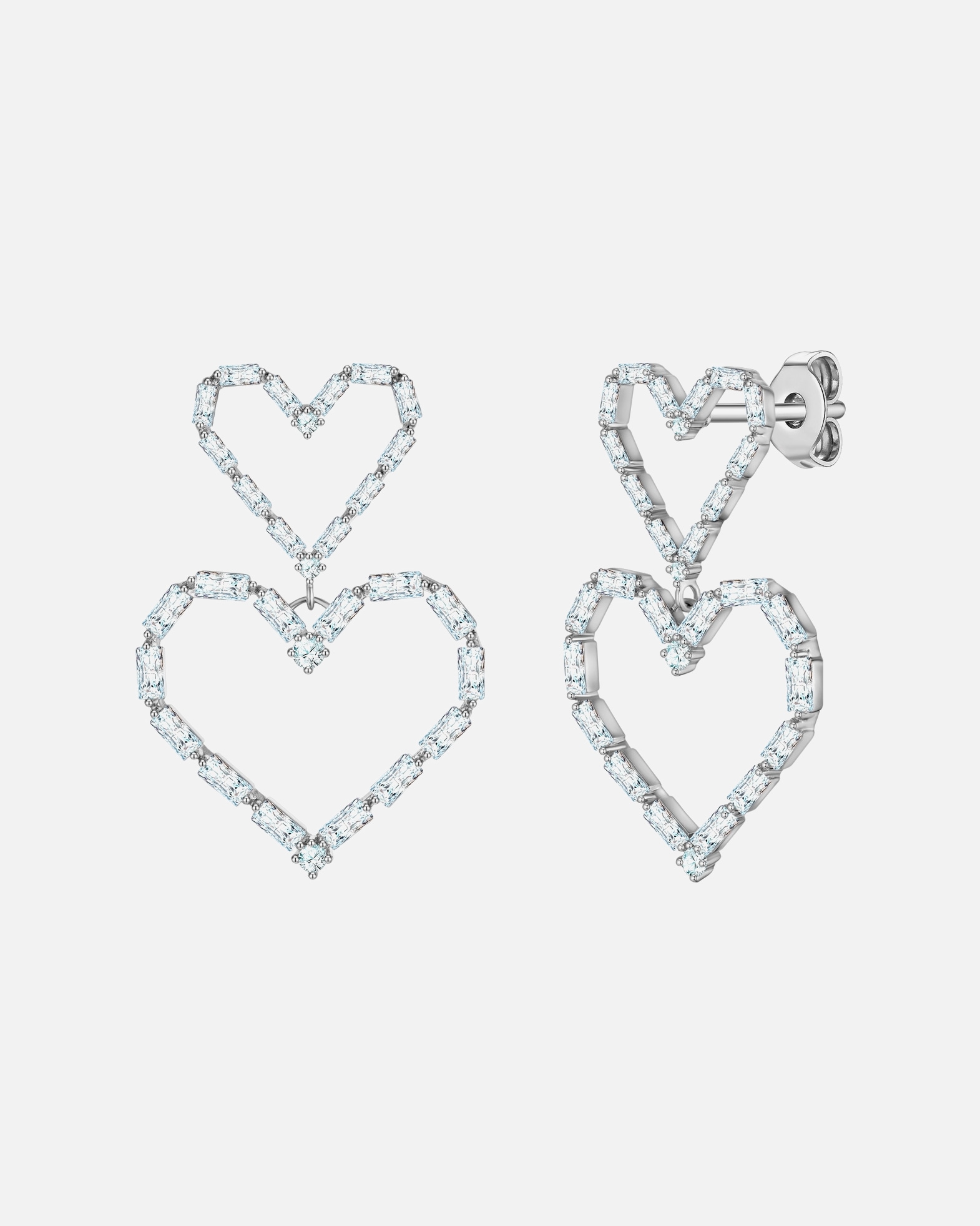 Ohrringe für Weiblich Yokoamii Ohrhänger Herz aus Messing in silber mit Zirkonia 39,1 mm