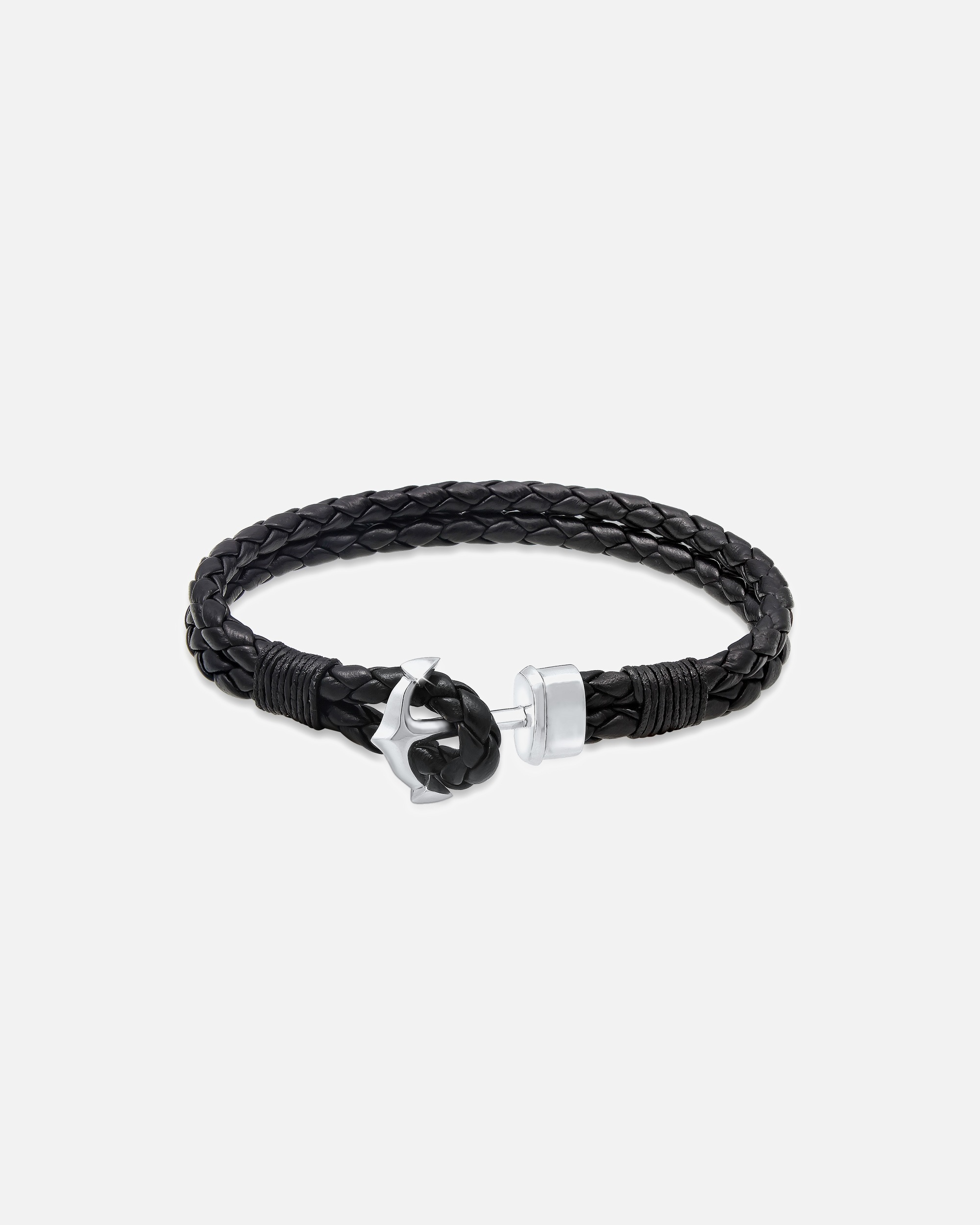 Armband für Männlich KUZZOI Herren Basic Anker Echtleder Geflochten 925 Silber 1 Stück
