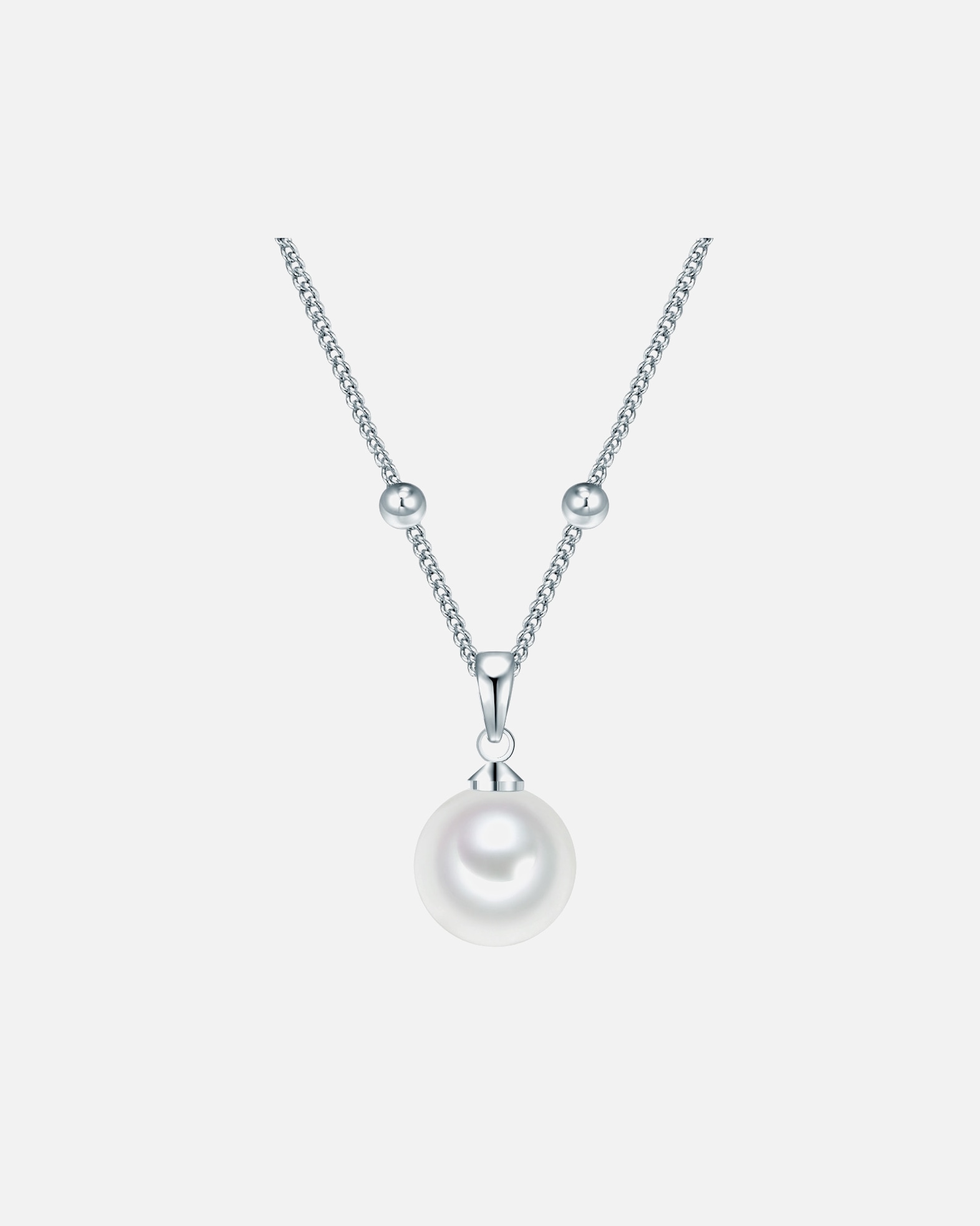 Halskette für Weiblich Lulu & Jane Perlen-Kette aus Messing in silber mit Muschelkernperle 42,0 cm Basiskette + 5,0 cm Verlängerung