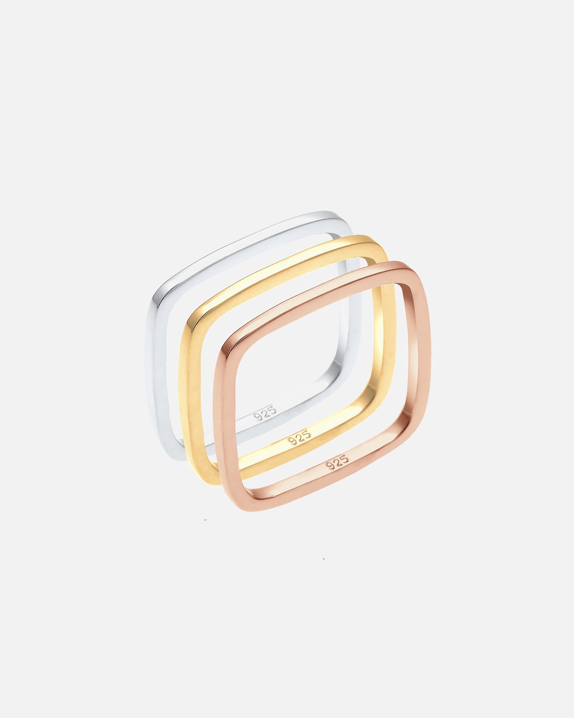Ring für Weiblich Elli Tri-Color Statement Vierecks-Ringset 925er Silber 52