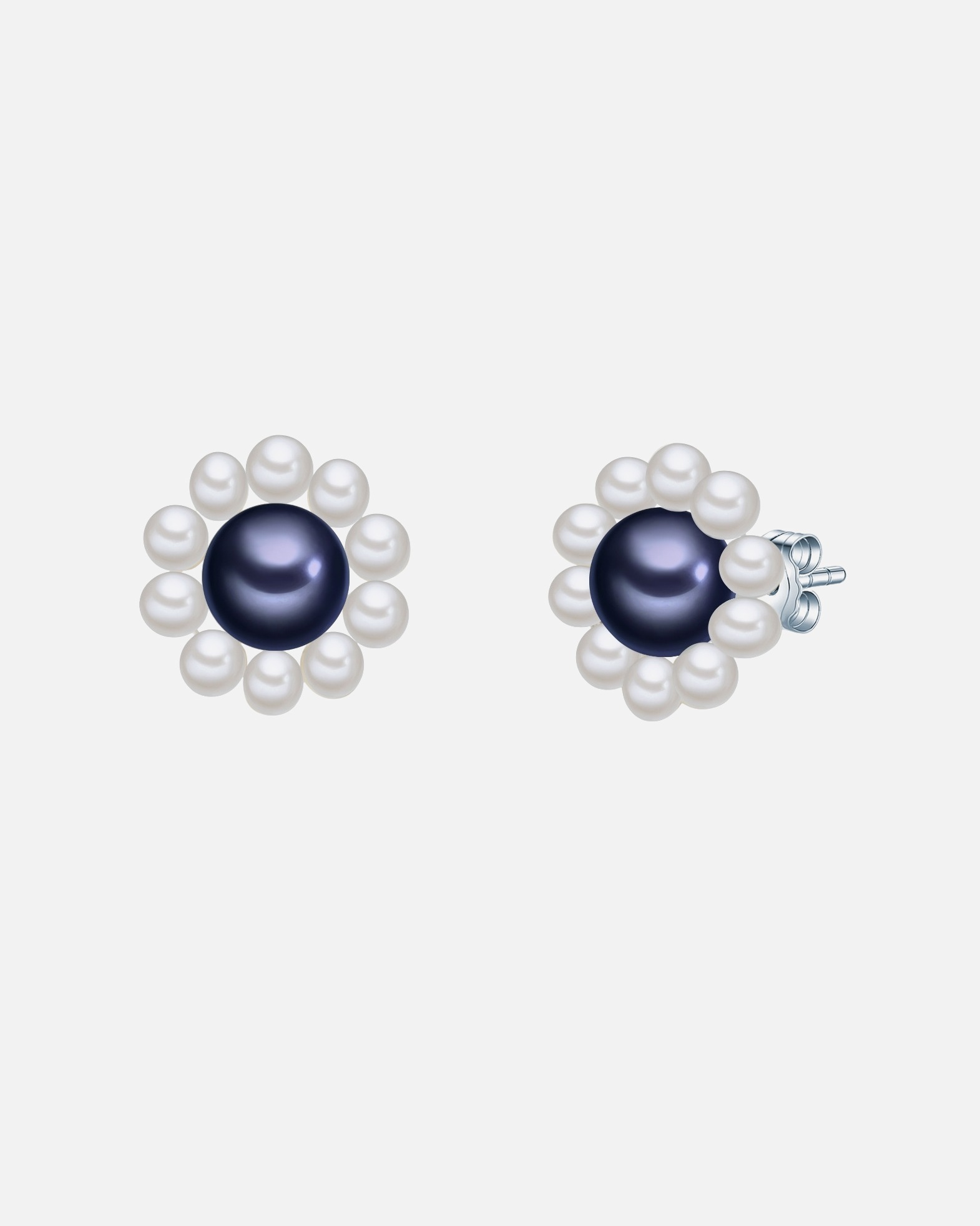 Ohrringe für Weiblich Valero Pearls Perlen-Ohrstecker Blüte Sterling Silber Süßwasser-Zuchtperle in Silber 1 Stück