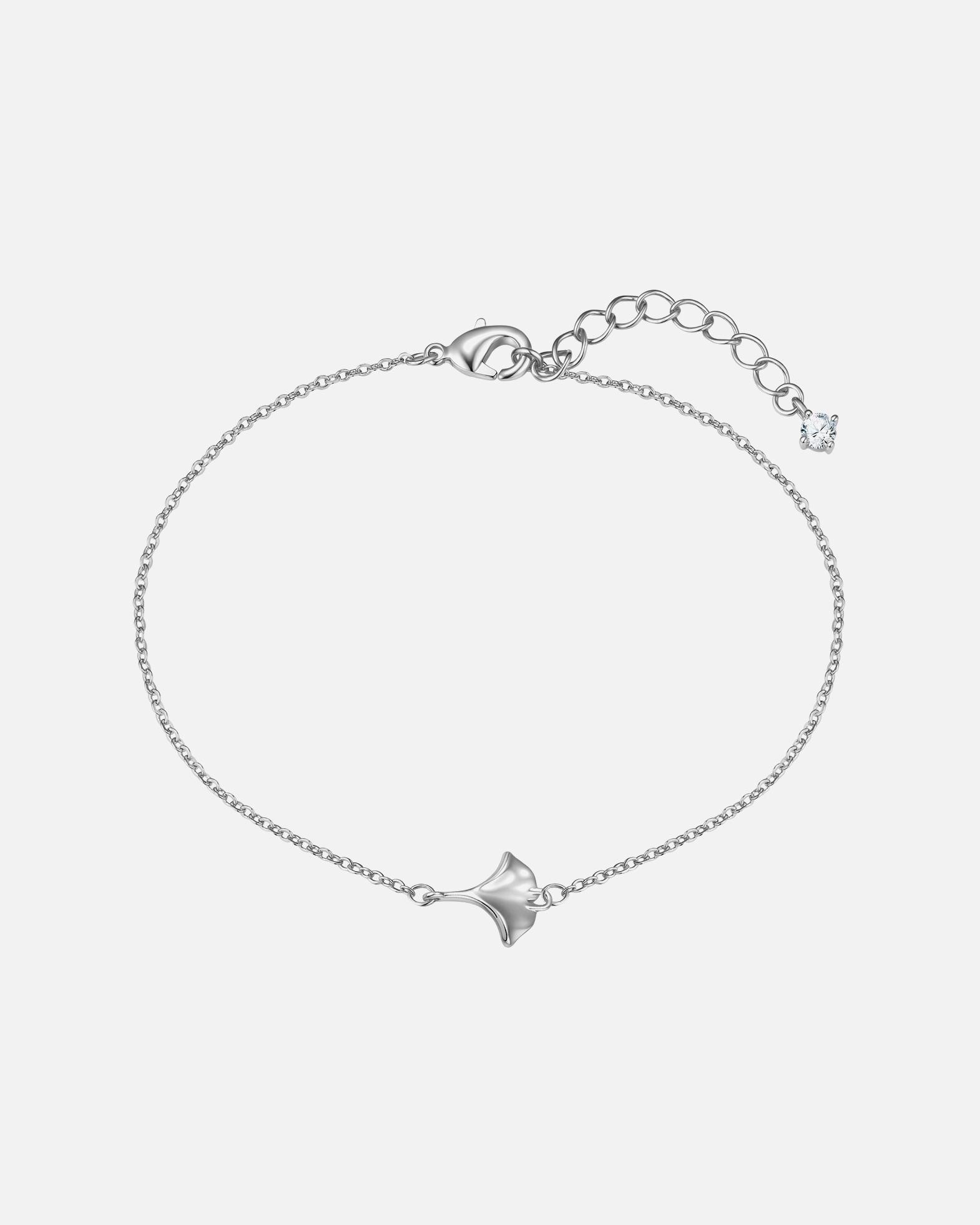 Armband für Weiblich Armband Ginkgoblatt aus Messing in silber mit Zirkonia 17,0 cm Basislänge + 3,0 cm Verlängerung
