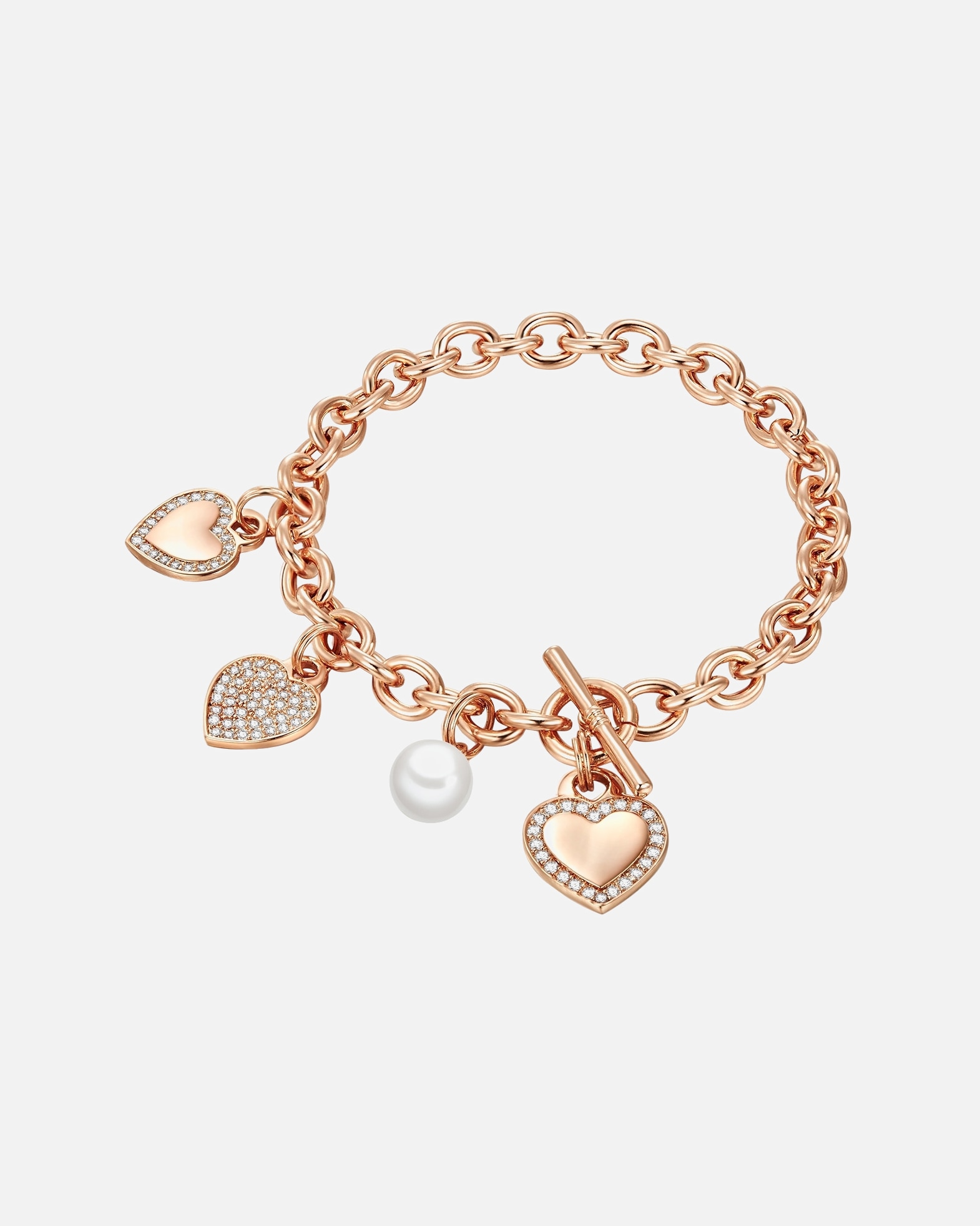 Armband für Weiblich Lulu & Jane Perlen-Armband Herz Messing Zirkonia Muschelkernperle in Roségold 1 Stück