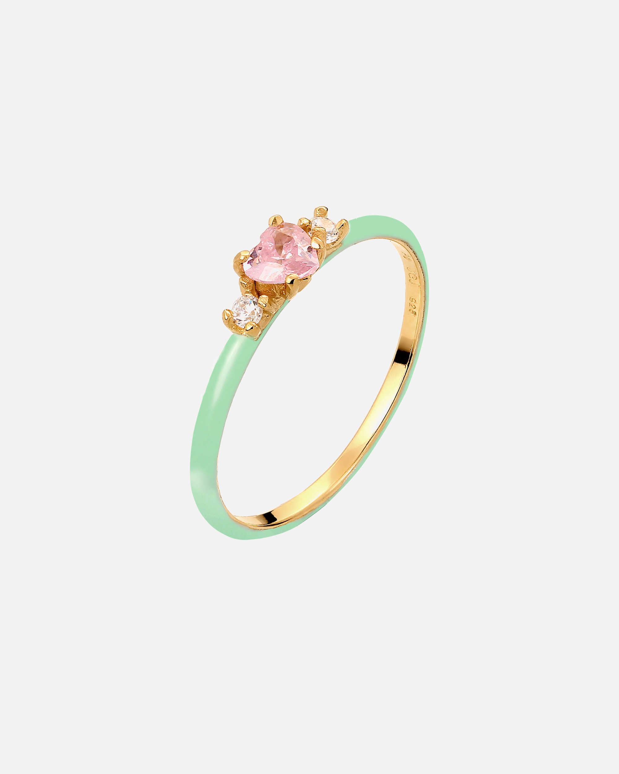 Ring für Weiblich Elli Herz Zirkonia Pink Emaille 925 Sterling Silber vergoldet 56