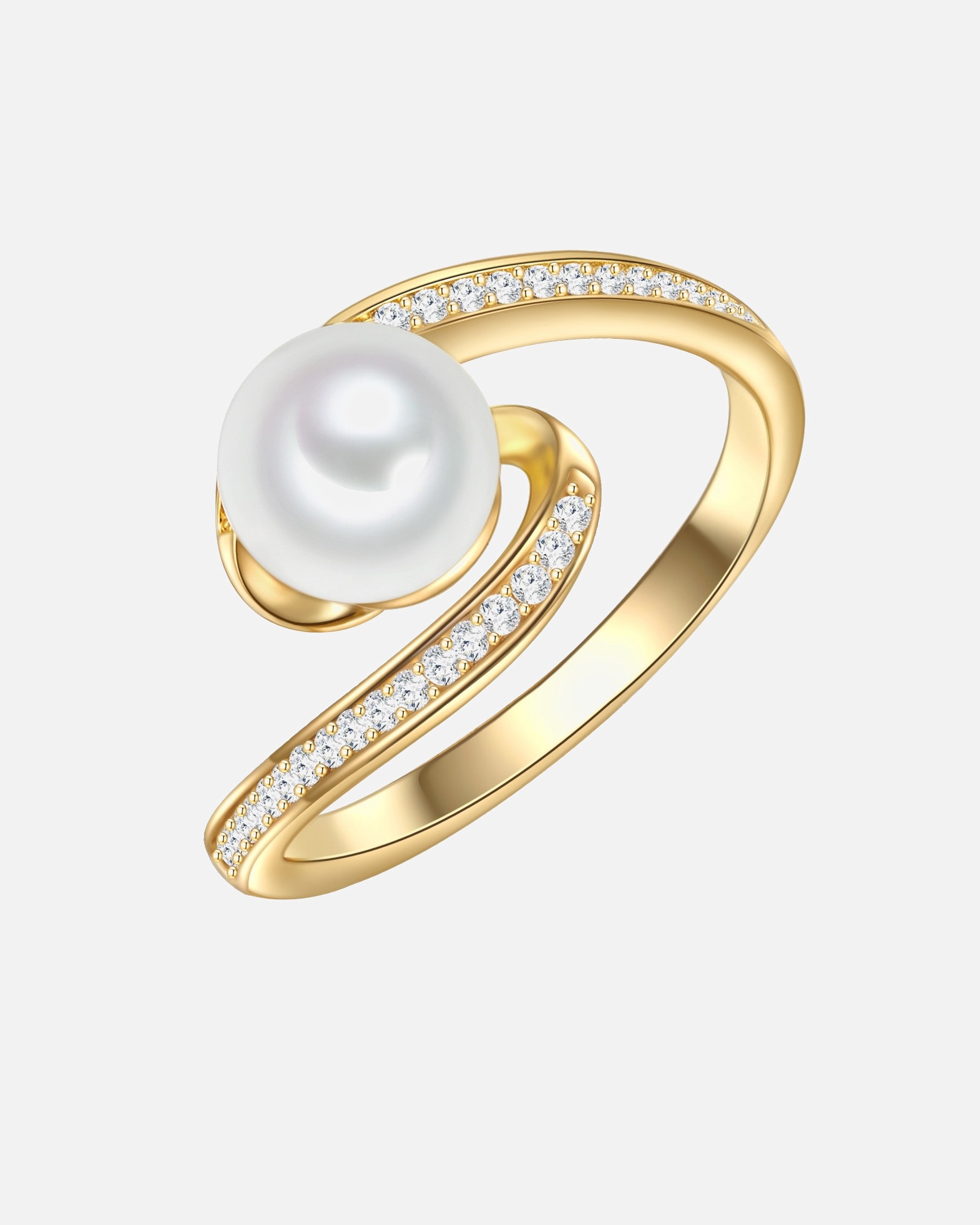 Ring für Weiblich Valero Pearls Ring aus Sterling Silber in gelbgold mit Zirkonia Süßwasser-Zuchtperle 52