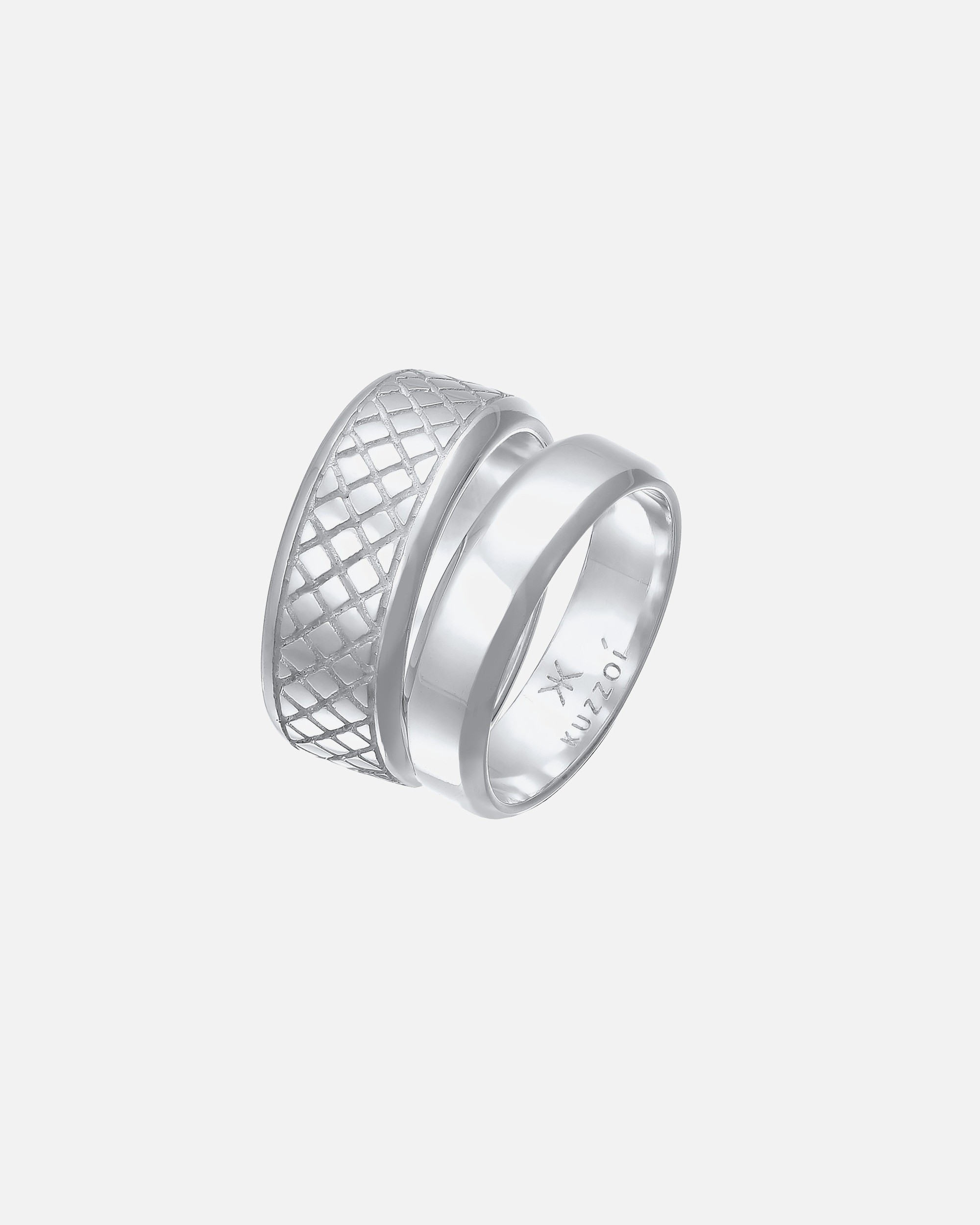 Ring für Männlich KUZZOI Herren Bandring Basic 2er Set 925 Silber 62