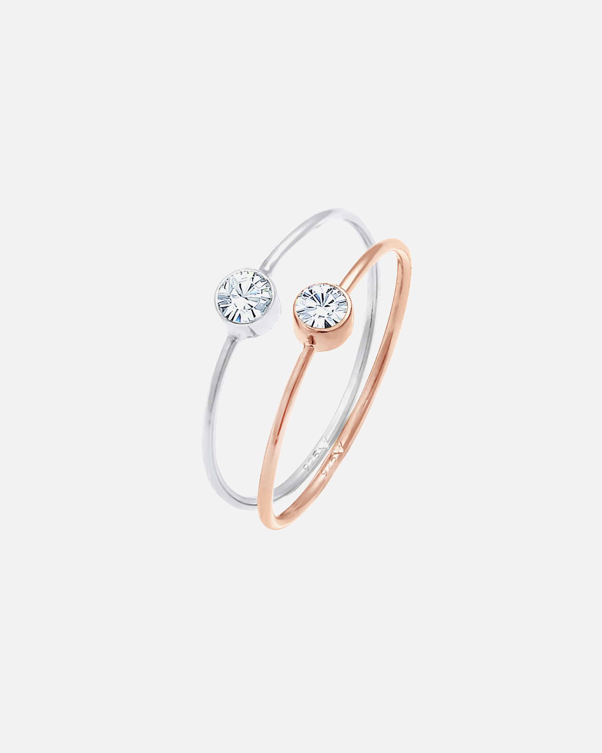 Ring für Weiblich Elli Solitär Set Bicolor 925 Silber vergoldet, mit Kristallen von Swarovski® 44