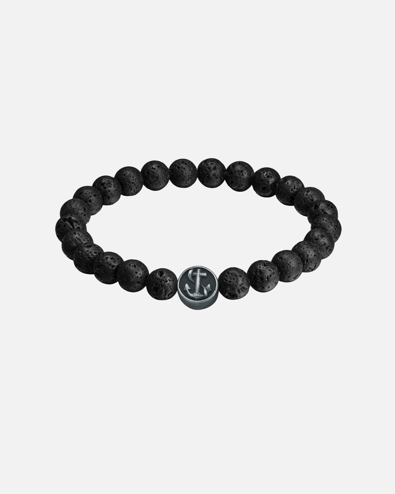 Armband für Männlich True Rebels Armband Anker Edelstahl Lava-Stein schwarz 1 Stück
