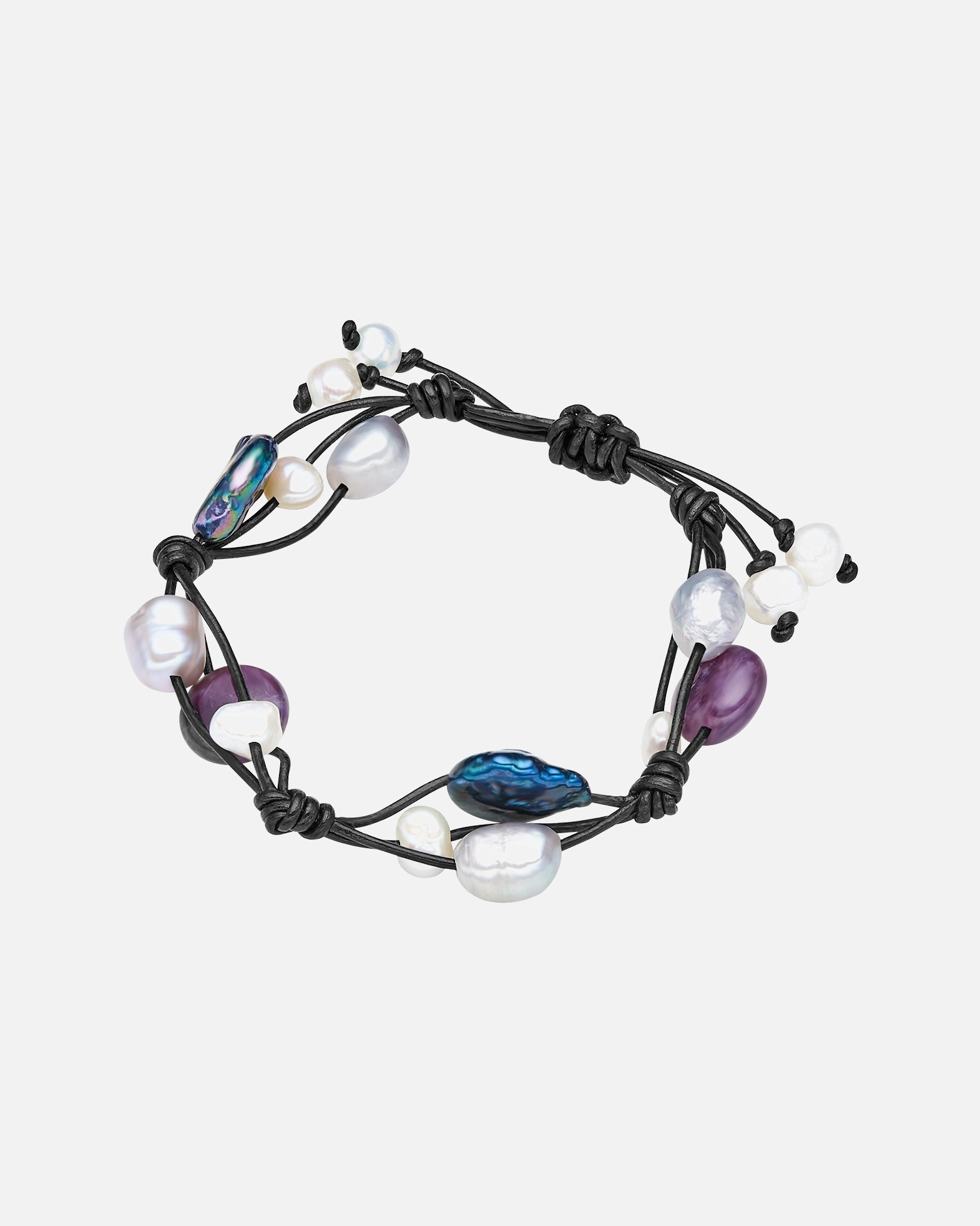 Armband für Weiblich Valero Pearls Leder-Armband aus Echtleder in schwarz mit Amethyst Süßwasser-Zuchtperle 1 Stück