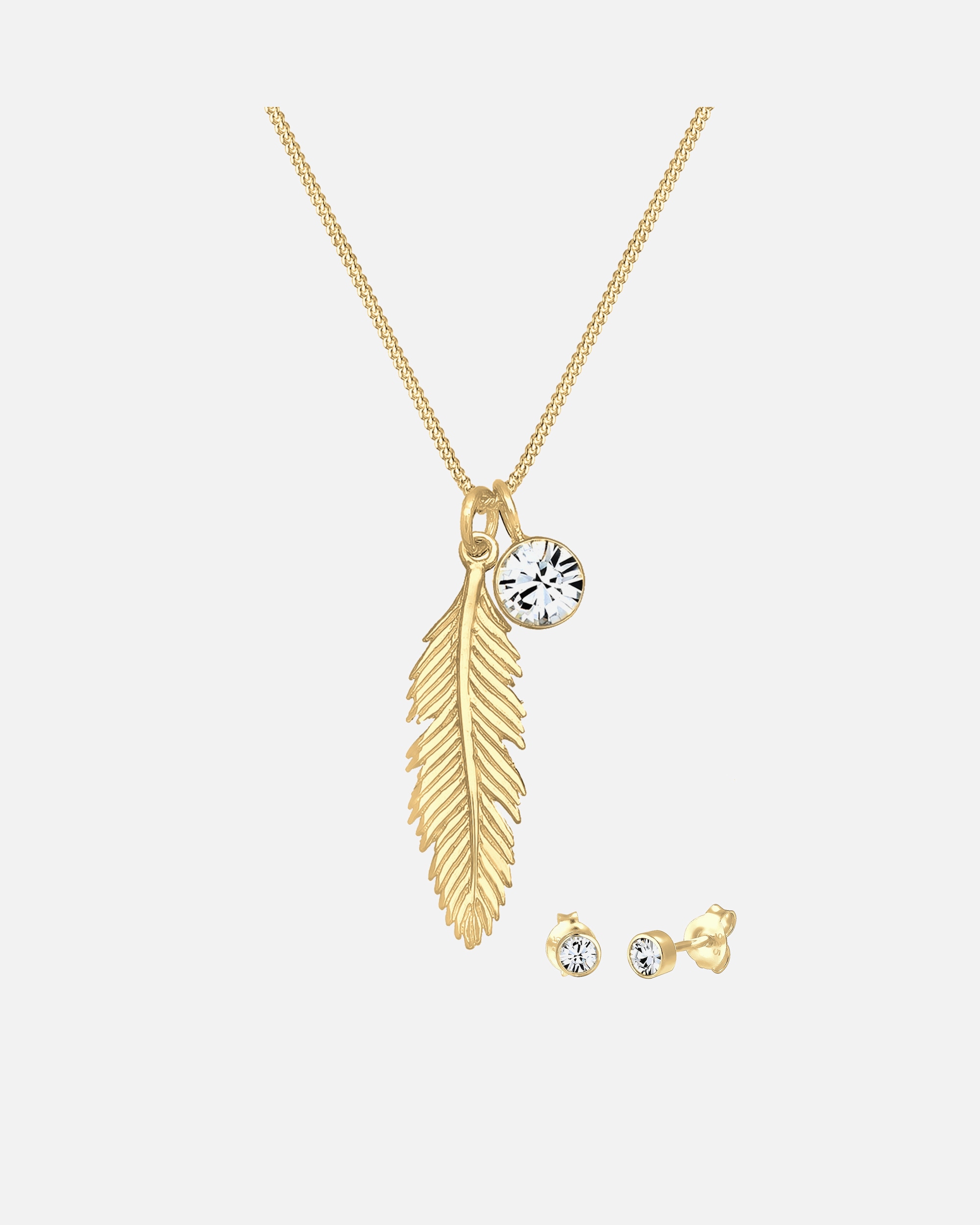 Schmuckset für Weiblich Elli Feder Kette und Ohrstecker 925 Sterling Silber, mit Kristallen von Swarovski® golfarben