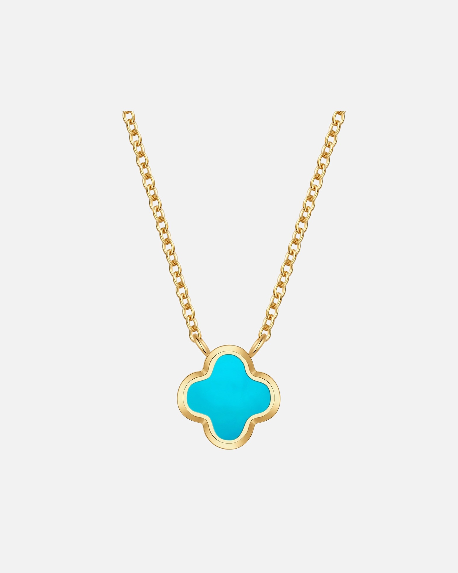 Halskette für Weiblich Glanzstücke München Halskette Kleeblatt aus Edelstahl in gelbgold mit Türkis (synth.) 40,0 cm Basislänge + 5,0 cm Verlängerung