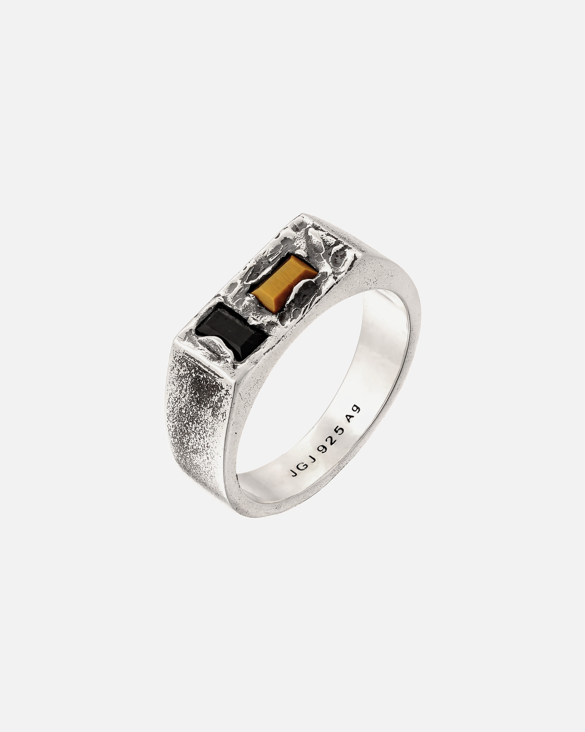 Ring für Männlich Haze & Glory Default Brand Line Siegelring Onyx Schwarz Tigerauge Braun 925 Sterling Silber 62