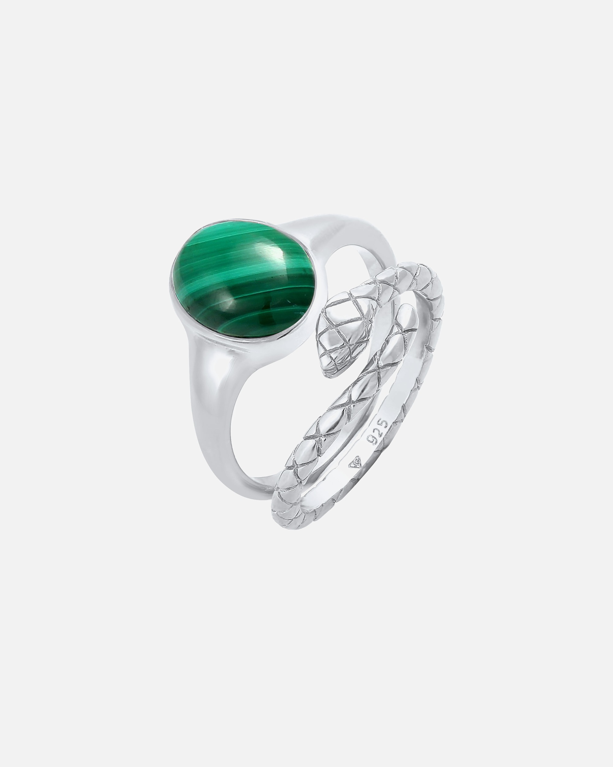 Ring für Weiblich Elli PREMIUM Siegelring Malachit Schlange 2er Set 925 Silber 56