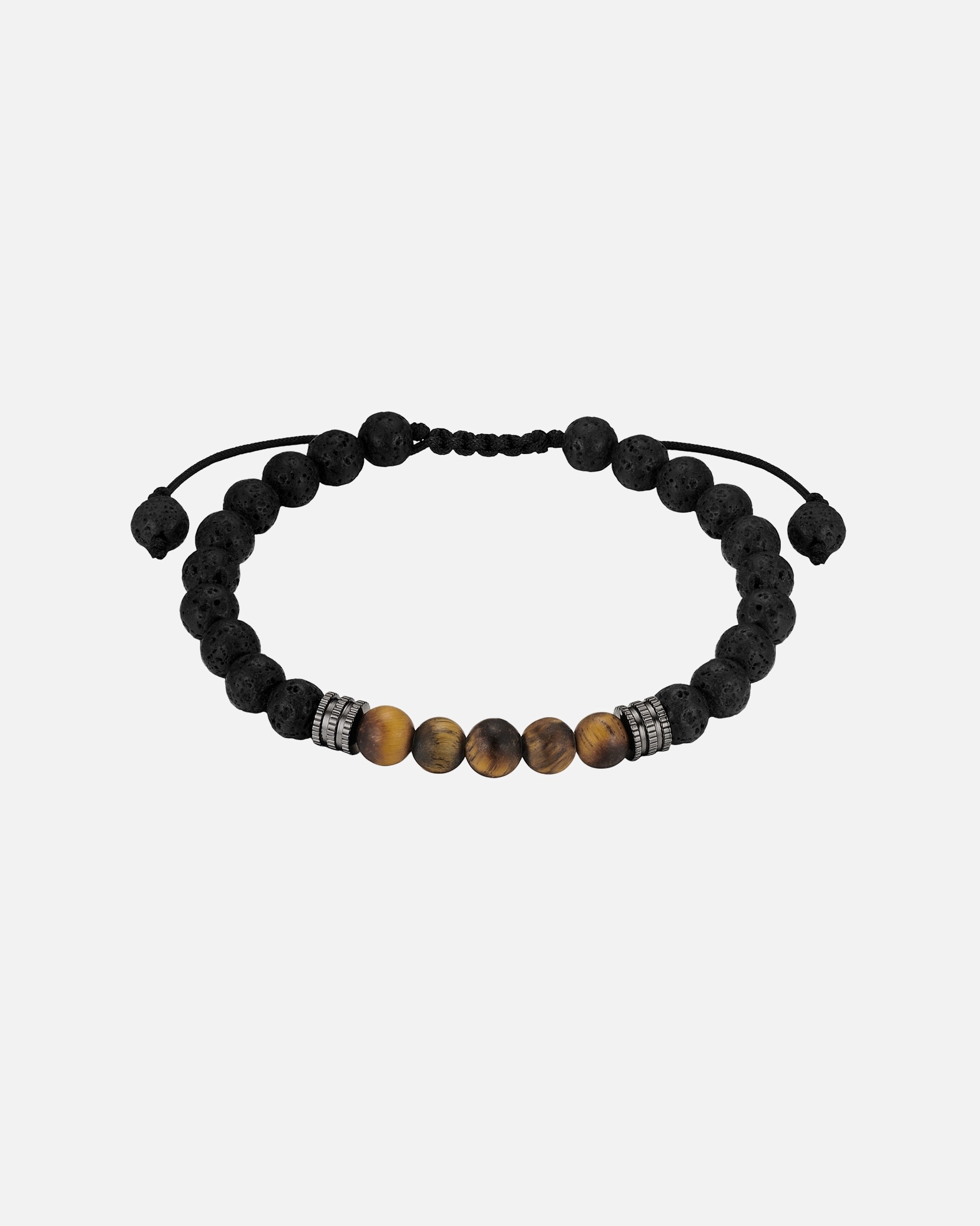 Armband für Männlich Armband aus Edelstahl in silber mit Lavastein und Tigerauge 19,0 - 23,0 cm, flexibel einstellbar