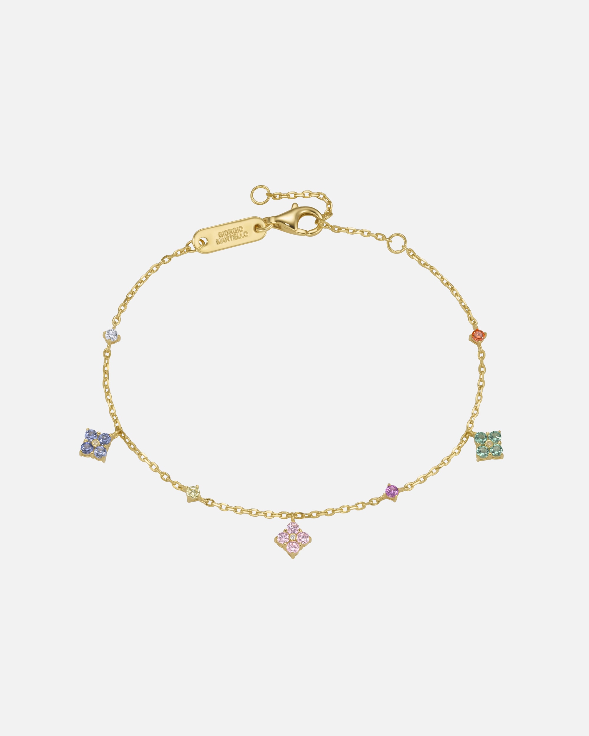 Armband für Unisex Armband mit Behang, farbige Zirkonia, vergoldet, Silber 925 19 cm