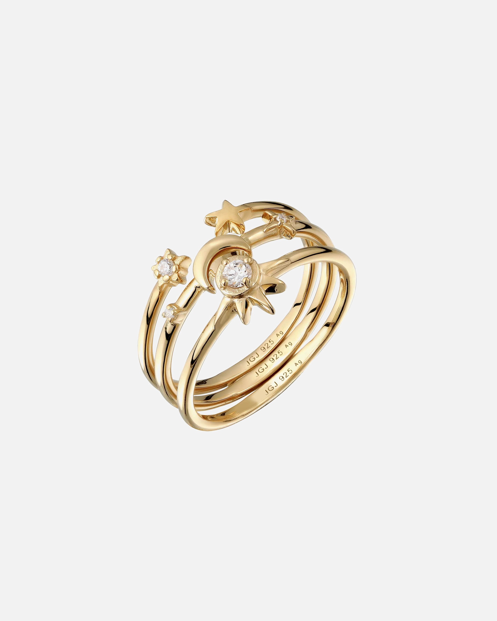 Ring für Weiblich Elli Set mit Mond Sonne Sterne Zirkonia Weiß 925 Sterling Silber 54