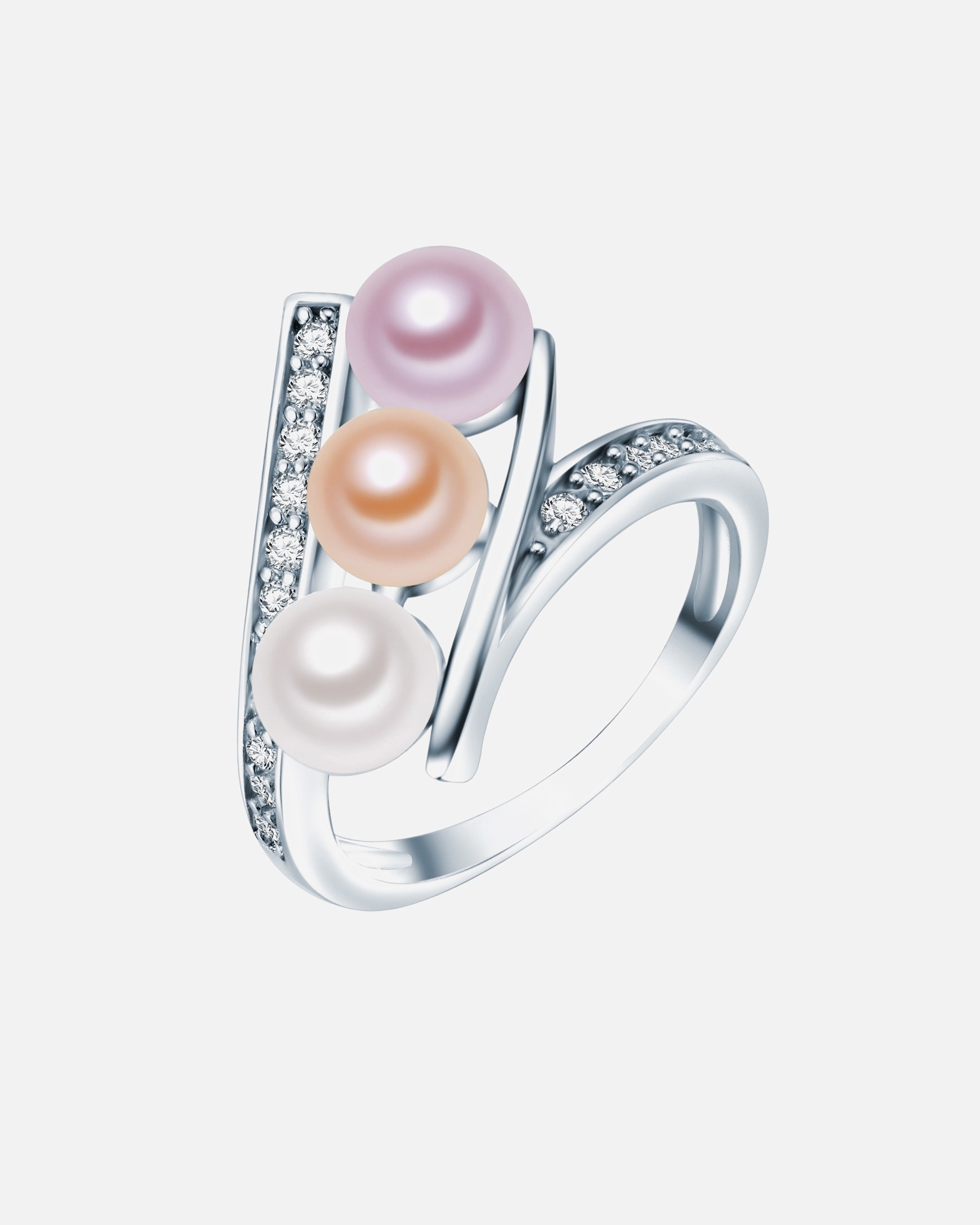 Ring für Weiblich Valero Pearls Ohrstecker Sterling Silber Zirkonia Süßwasser-Zuchtperle in Silber 54