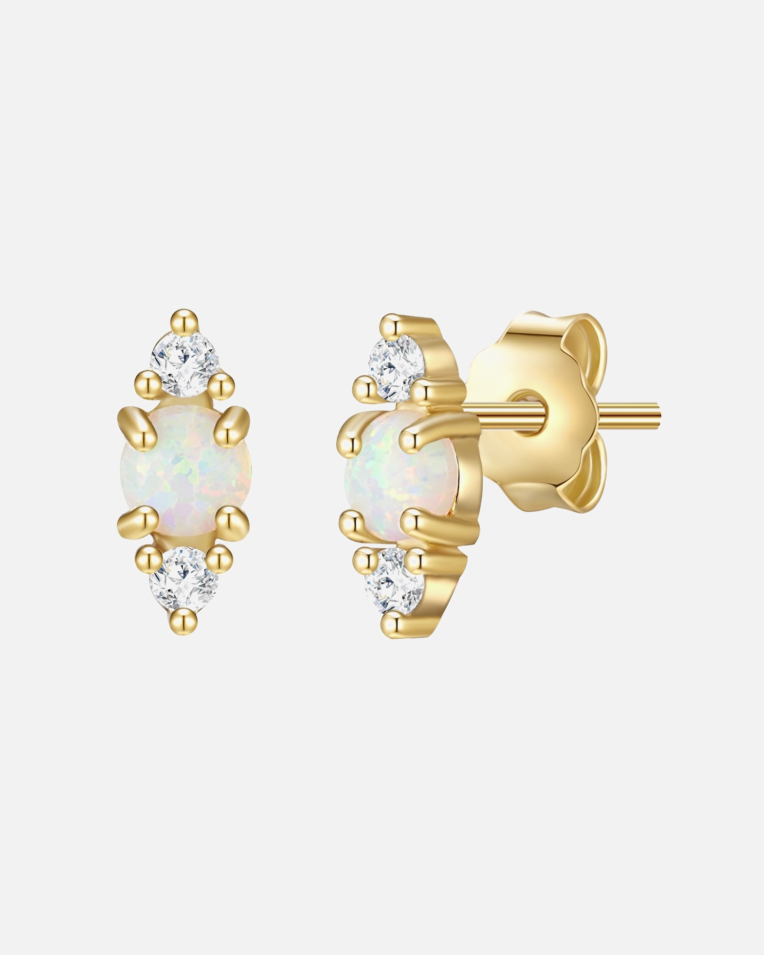 Ohrringe für Weiblich Glanzstücke München Ohrstecker Raute aus Sterling Silber in gelbgold mit Zirkonia und synthetischem Opal 1 Stück