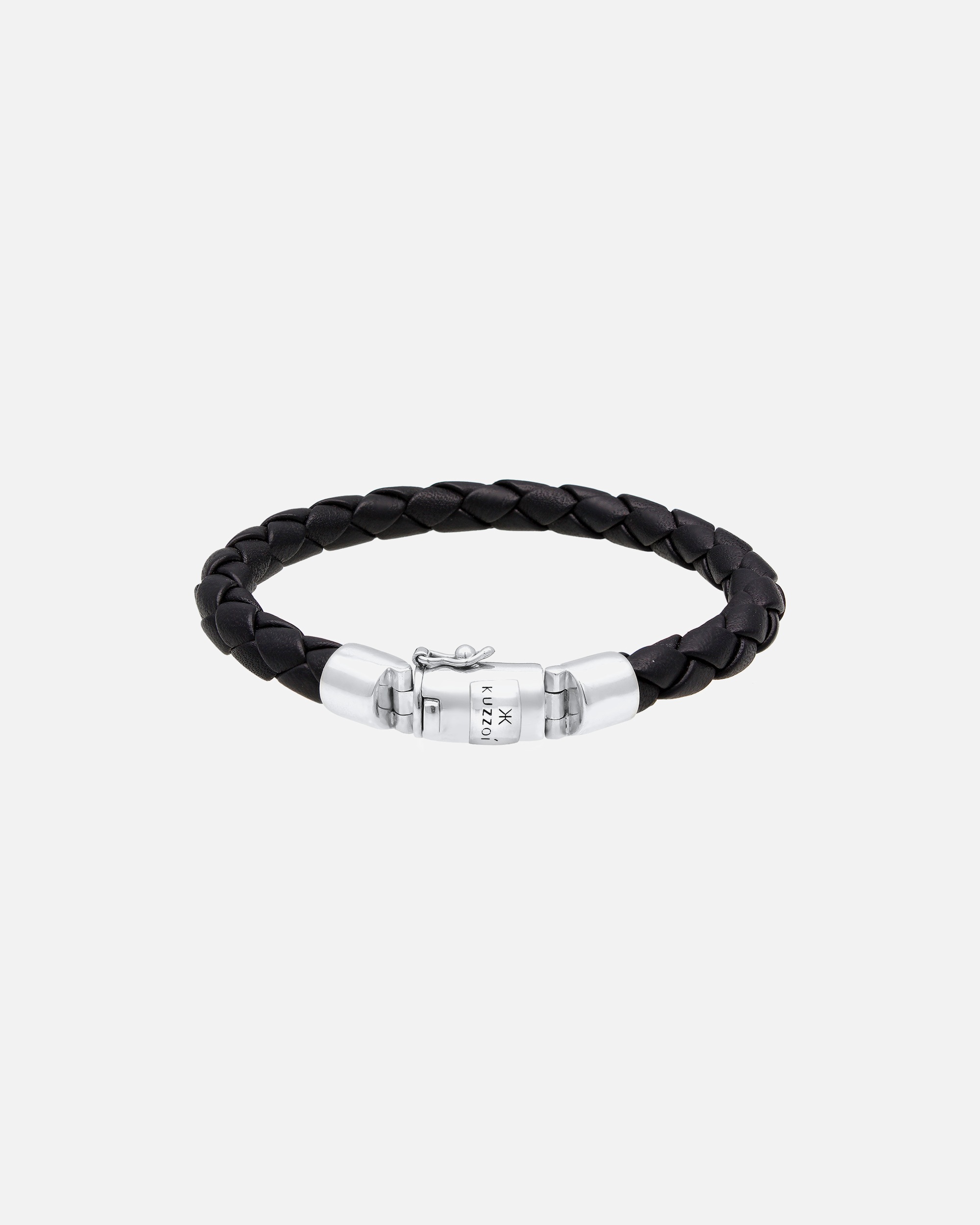Armband für Männlich KUZZOI Herren Leder Geflochten Kastenverschluss 925 Silber 1 Stück