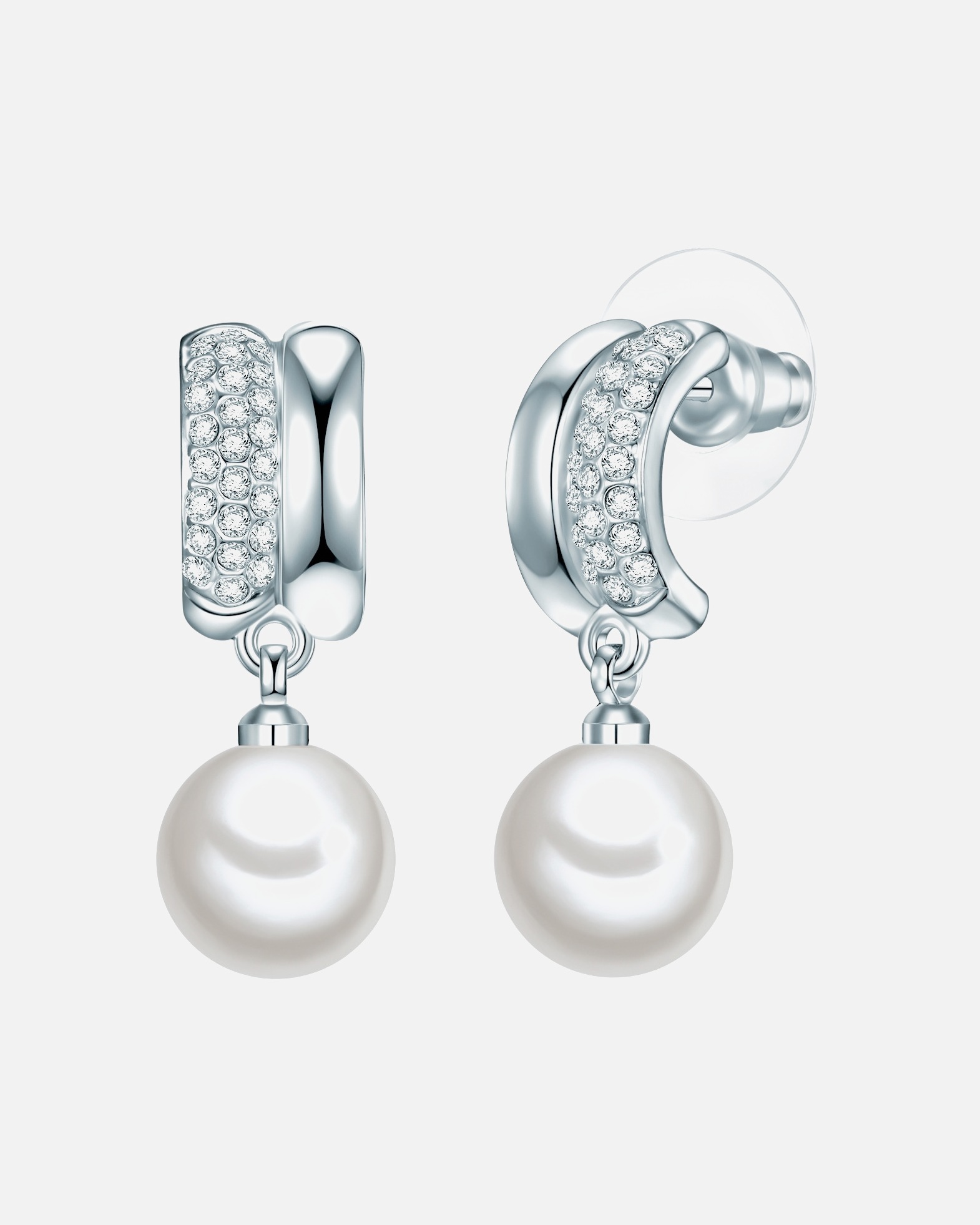Creolen für Weiblich Lulu & Jane Perlen-Creolen aus Metall-Legierung in Silber mit Glas und Muschelkernperle 1 Stück