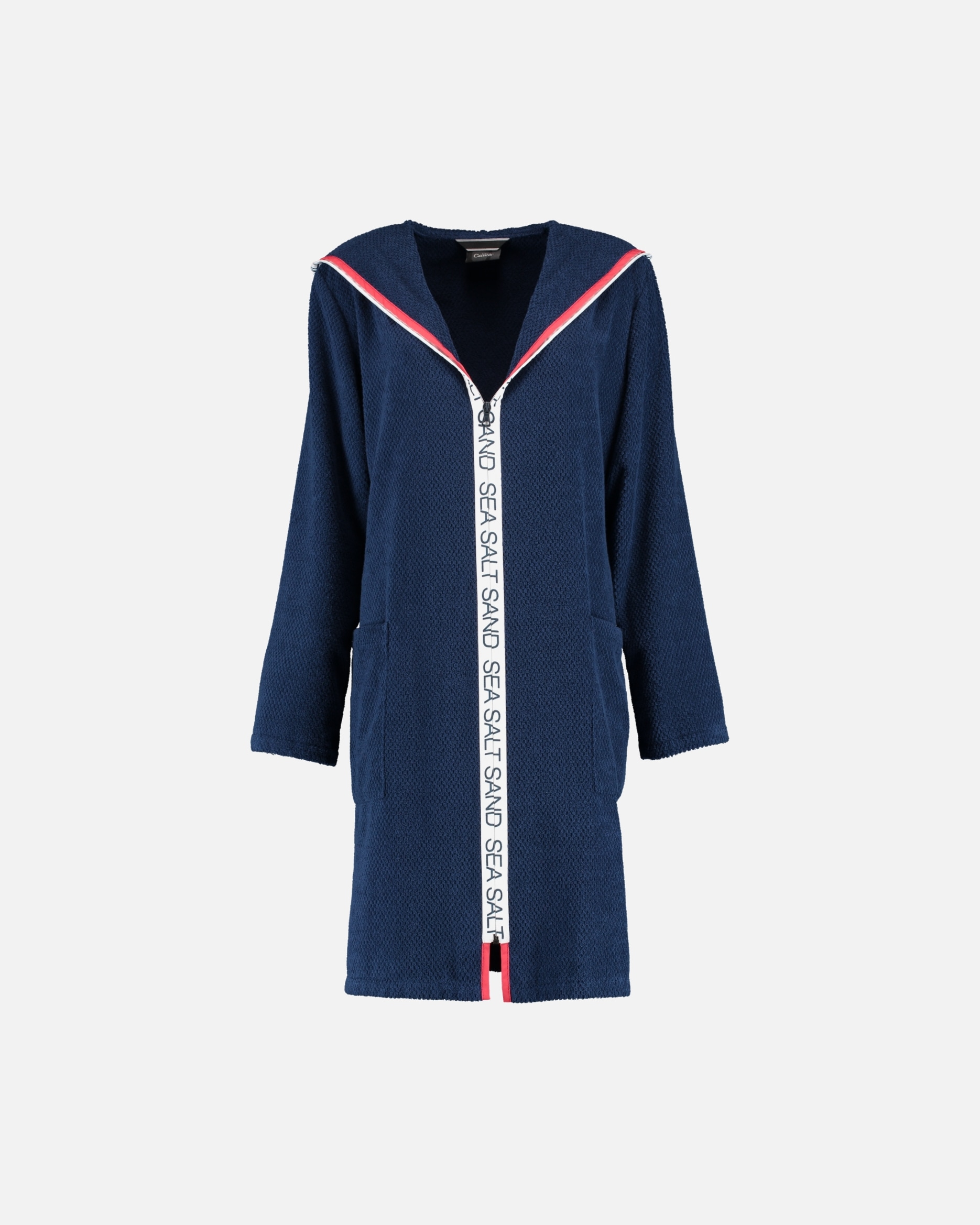 Bademantel für Weiblich Cawö Bademäntel Damen Reißverschluss mit Kapuze Sea Salt Sand 3101 navy - 133 XL