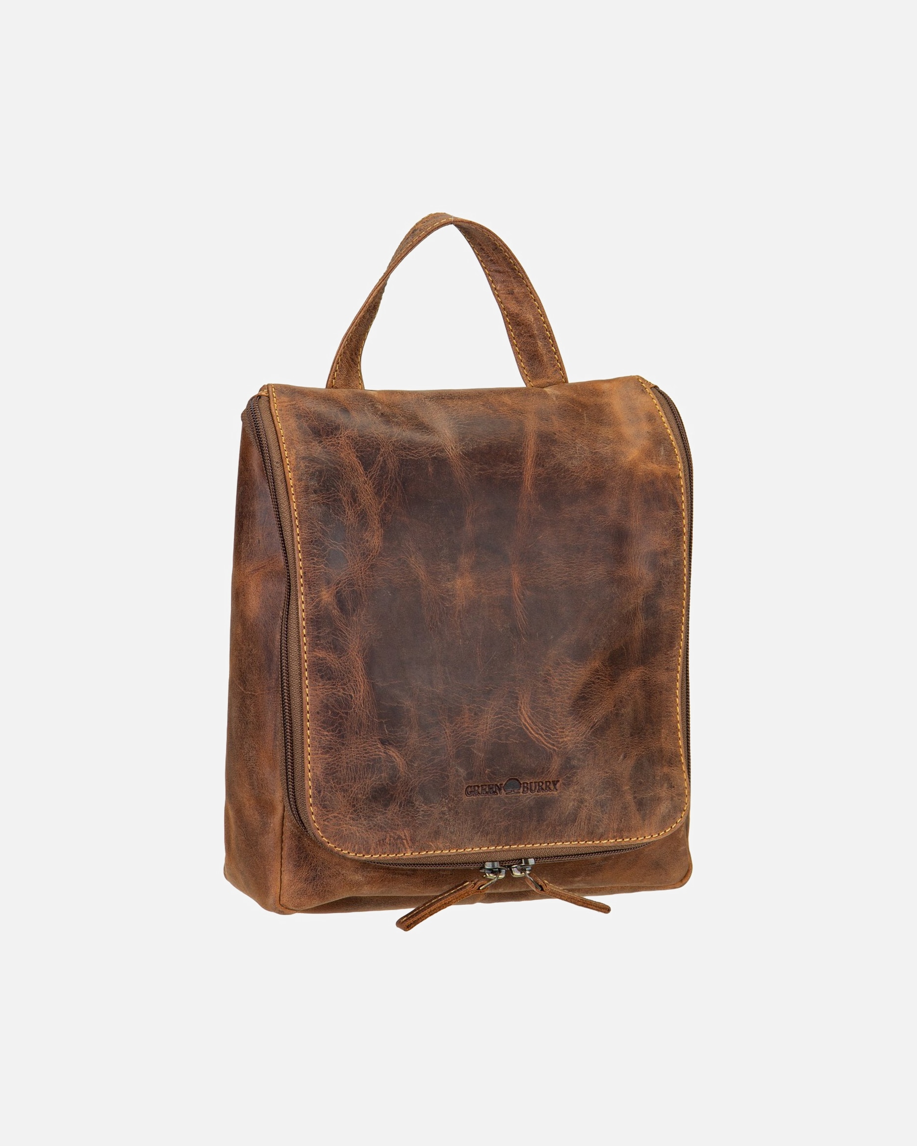 Kulturtasche für Männlich Greenburry Kulturbeutel Vintage 1735 Leder Sattelbraun