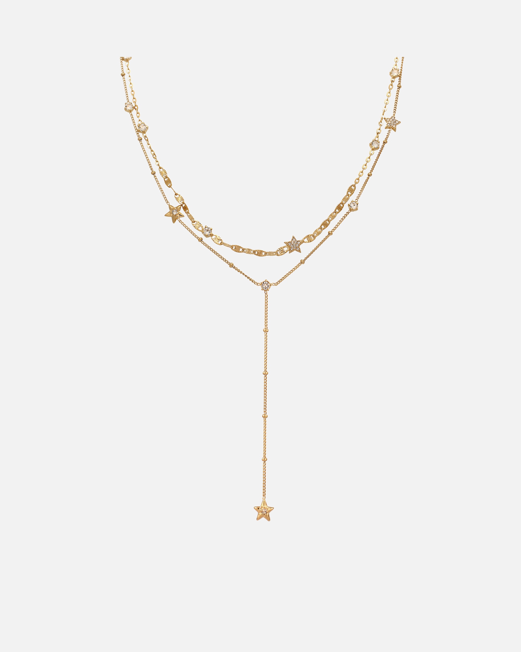 Halskette für Weiblich Elli Layer Sterne Kristallen von Swarovski® Weiß 925 Sterling Silber goldfarben
