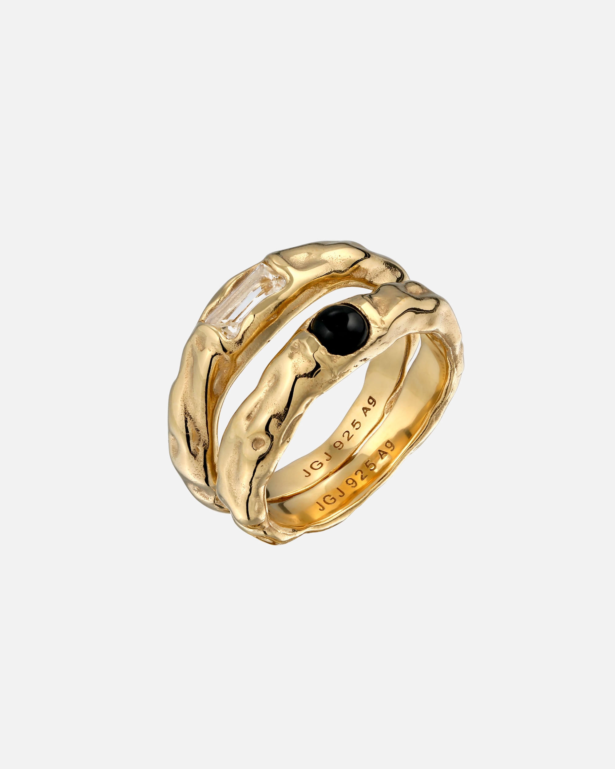 Ring für Weiblich Elli Set mit Steinen Rechteck Topas Schwarz 925 Sterling Silber 52
