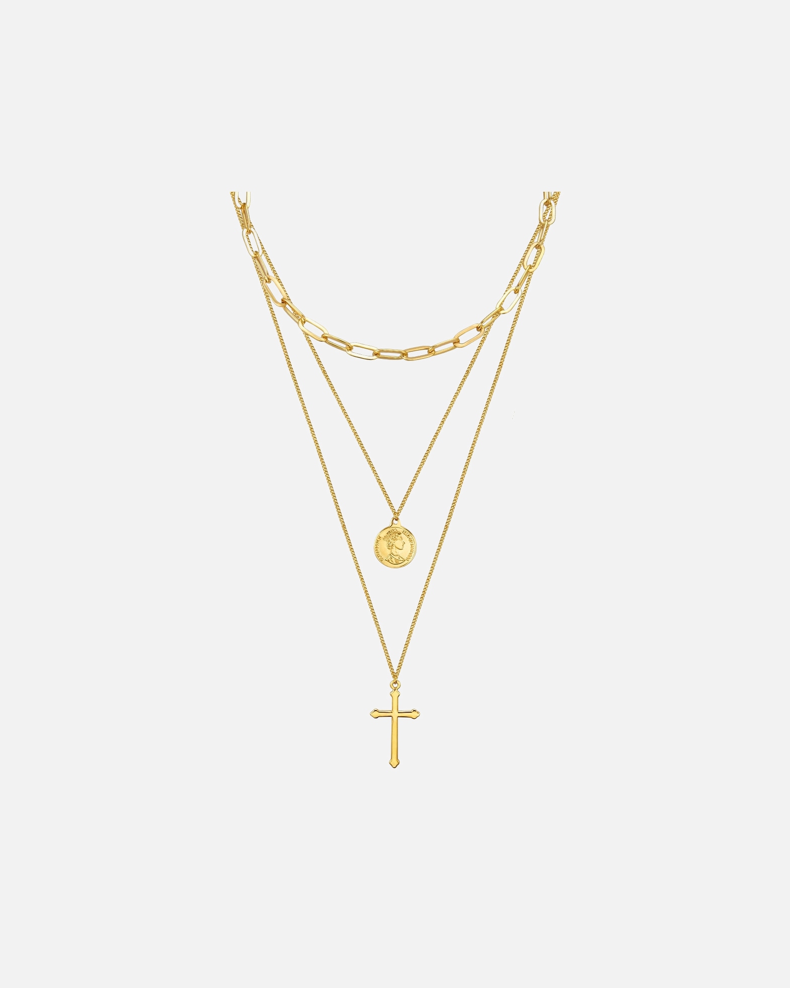 Halskette für Weiblich Lulu & Jane Halskette Kreuz/Münze Metall-Legierung in Gelbgold 1 Stück