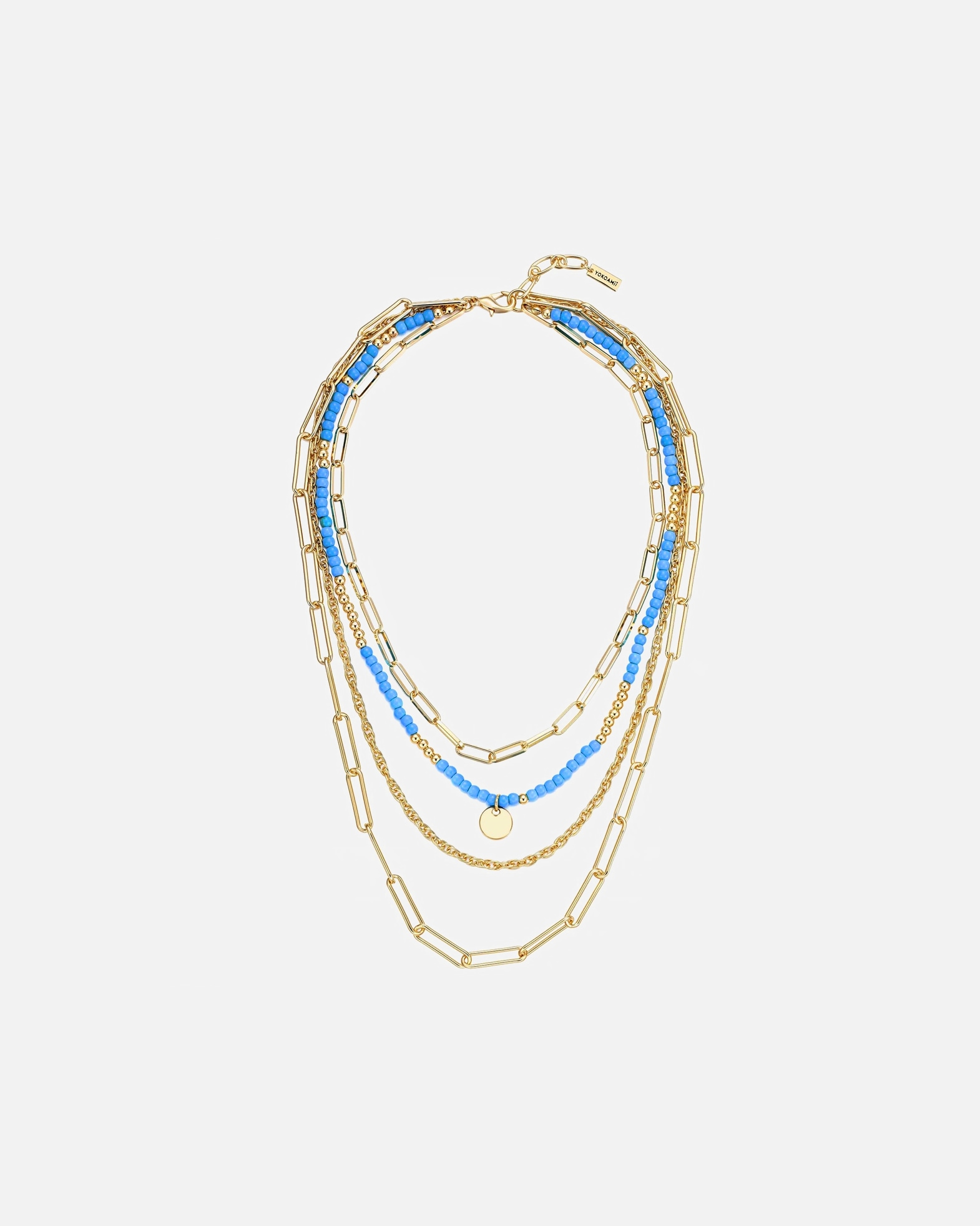 Halskette für Weiblich Yokoamii Halskette aus Metall-Legierung in gelbgold mit Naturstein 43,0/46,0/53,0/60,0 cm Basiskette + 3,0