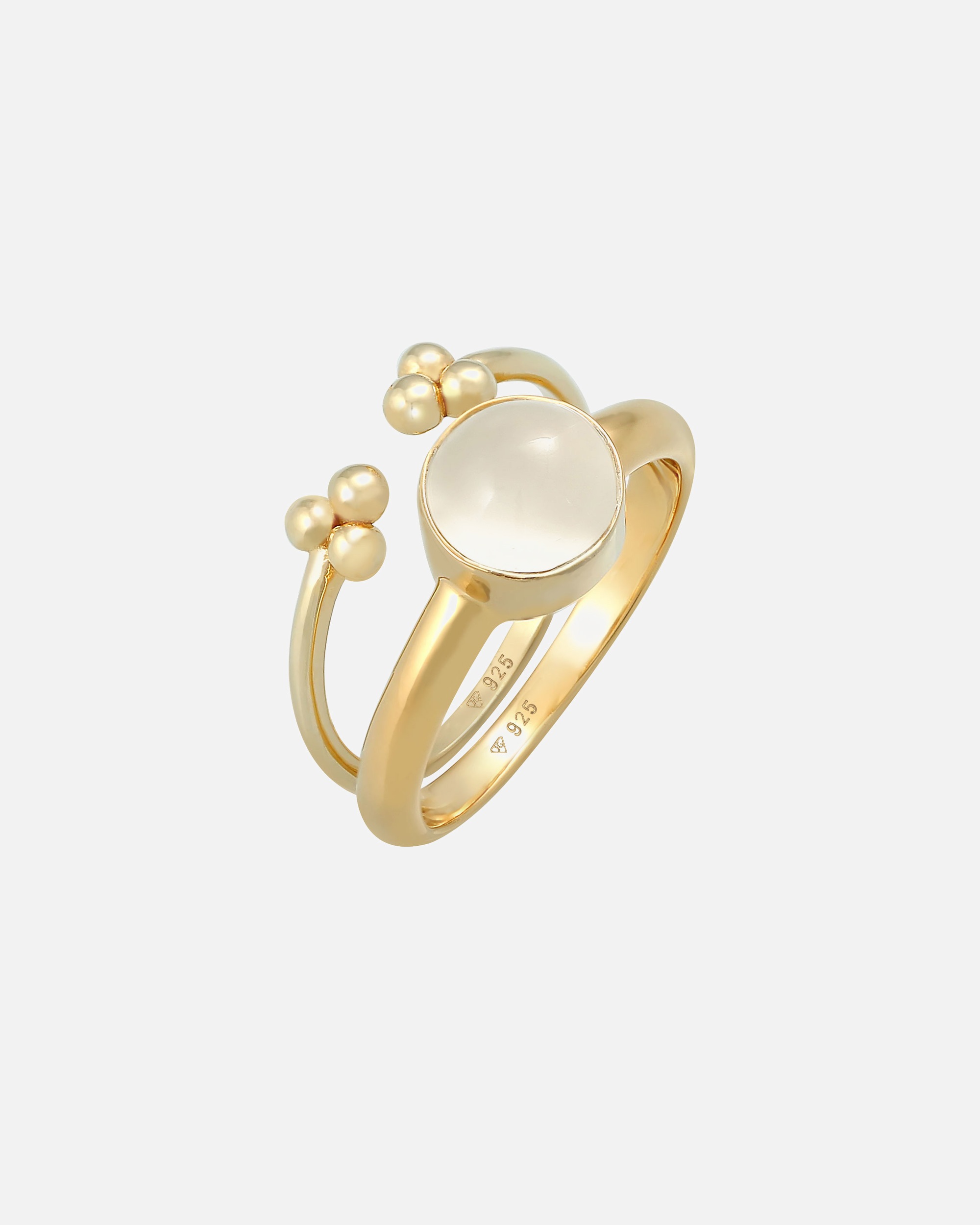 Ring für Weiblich Elli PREMIUM Mondstein Rund Kugel 2er Set 925 Silber 56