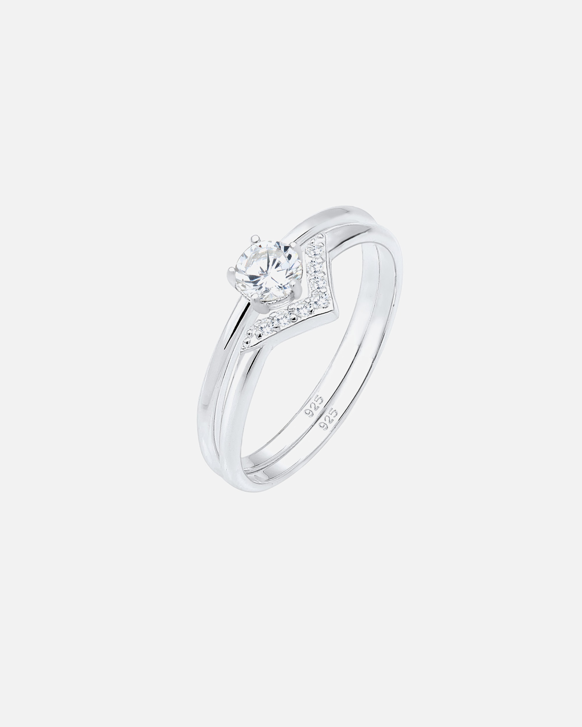 Ring für Weiblich Elli Set Solitär Dreieck Zirkonia Edel 925 Silber 54