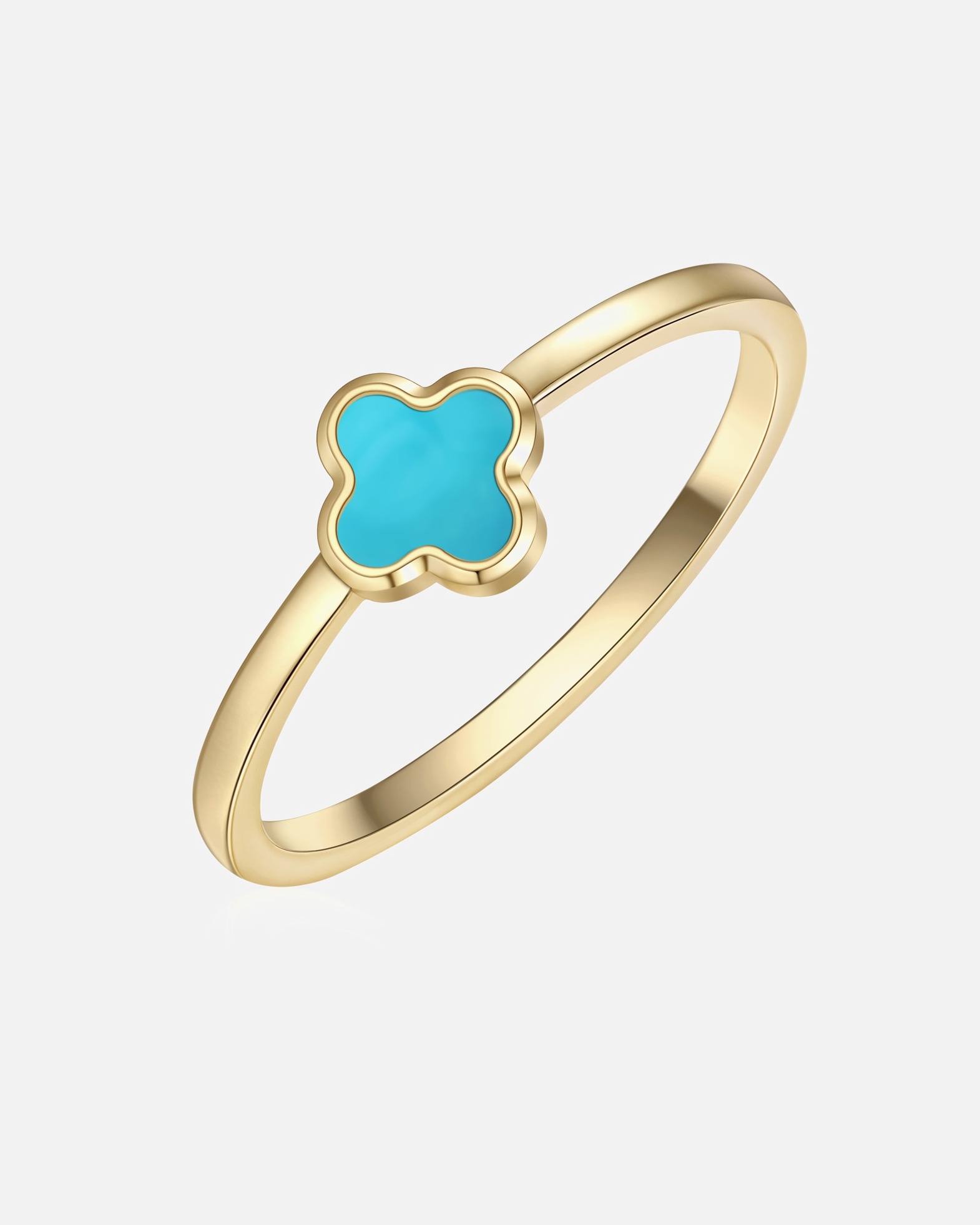 Ring für Weiblich Glanzstücke München Ring Kleeblatt aus Edelstahl in gelbgold mit Türkis (synth.) 54